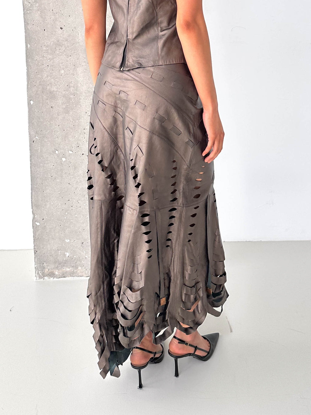 Italian Leather Laser Cut Matching Skirt Set