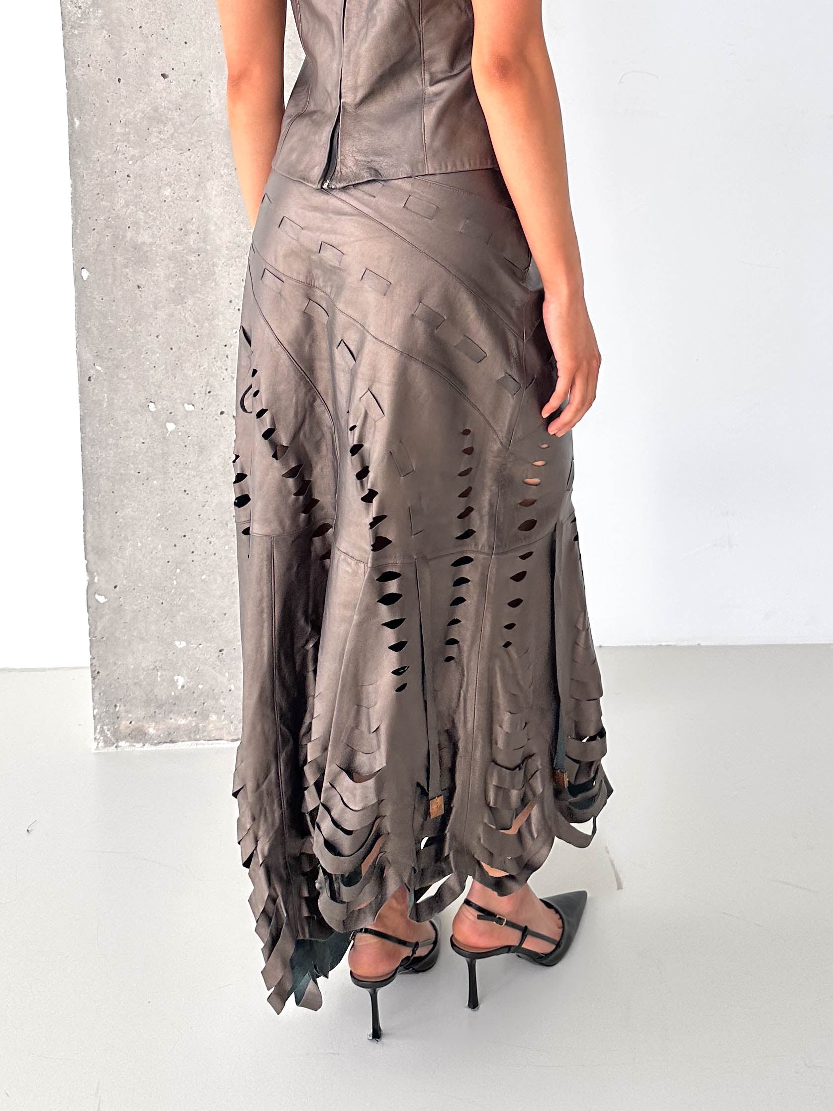 Italian Leather Laser Cut Matching Skirt Set