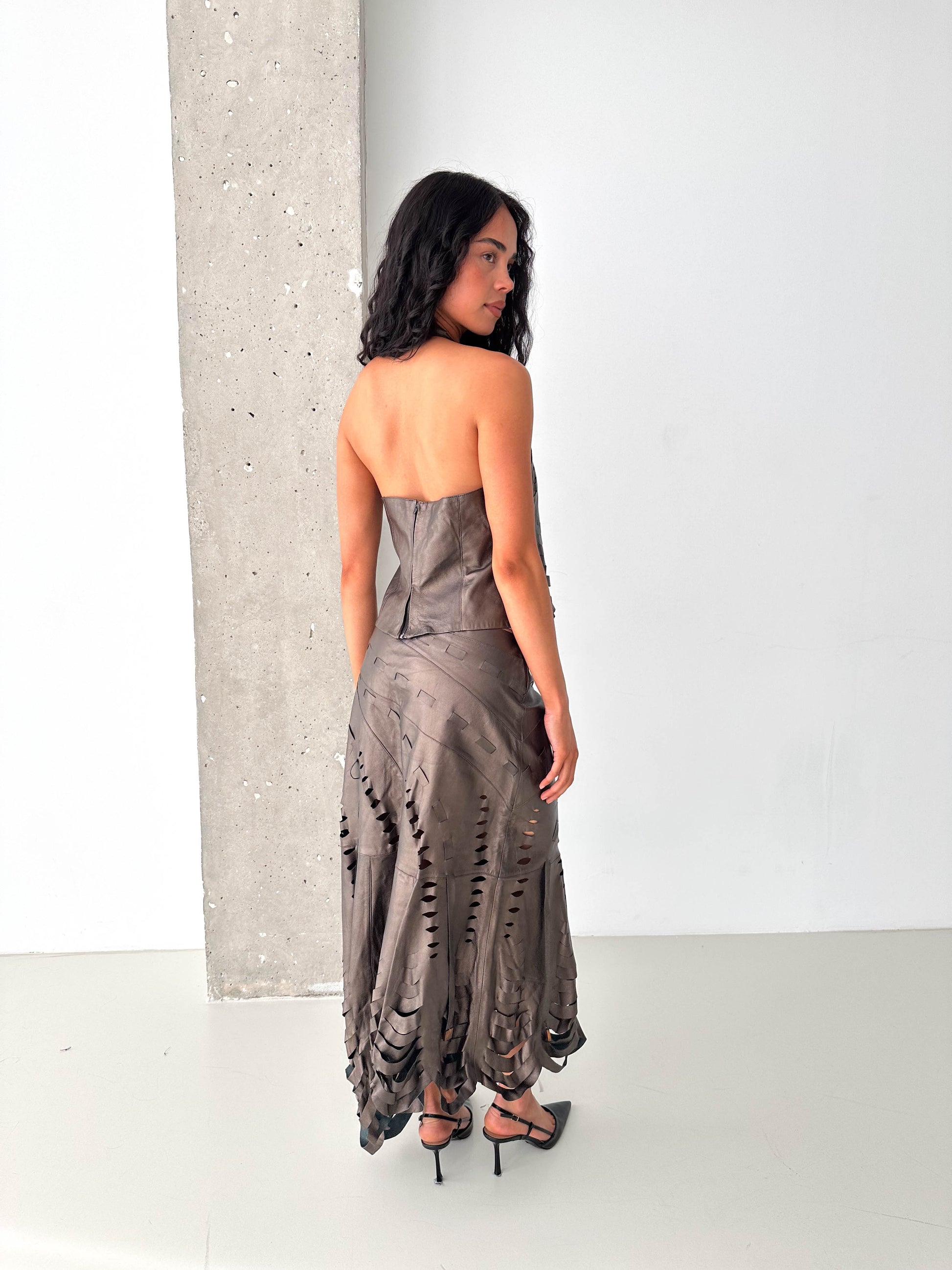 Italian Leather Laser Cut Matching Skirt Set