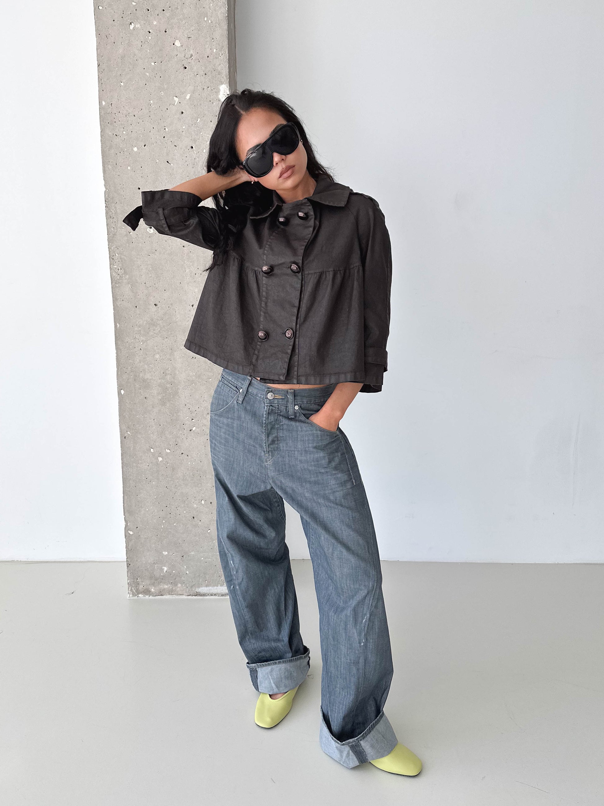 Vintage Brown Cropped Trench Jacket