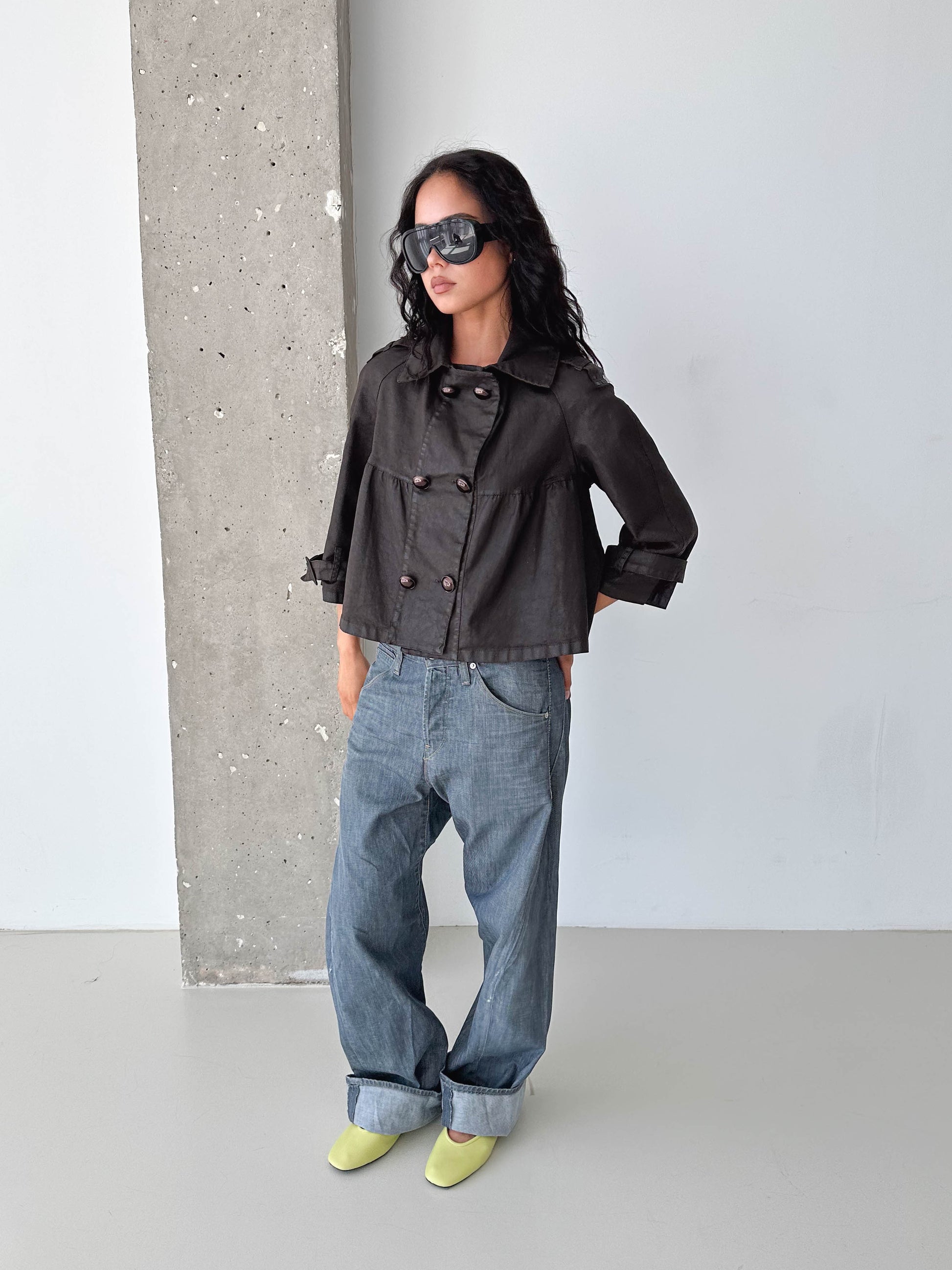 Vintage Brown Cropped Trench Jacket