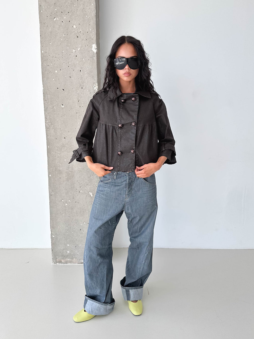 Vintage Brown Cropped Trench Jacket
