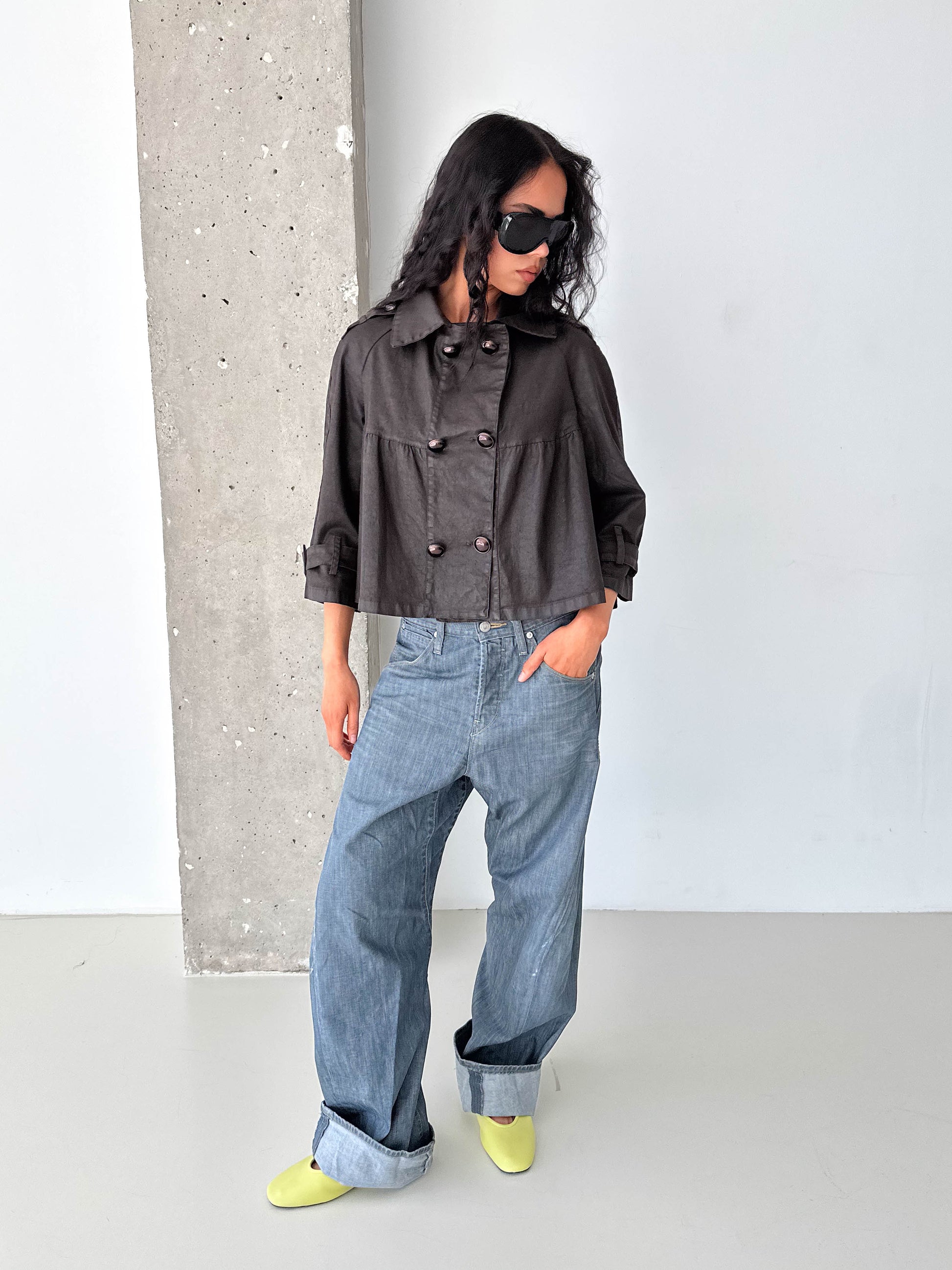 Vintage Brown Cropped Trench Jacket