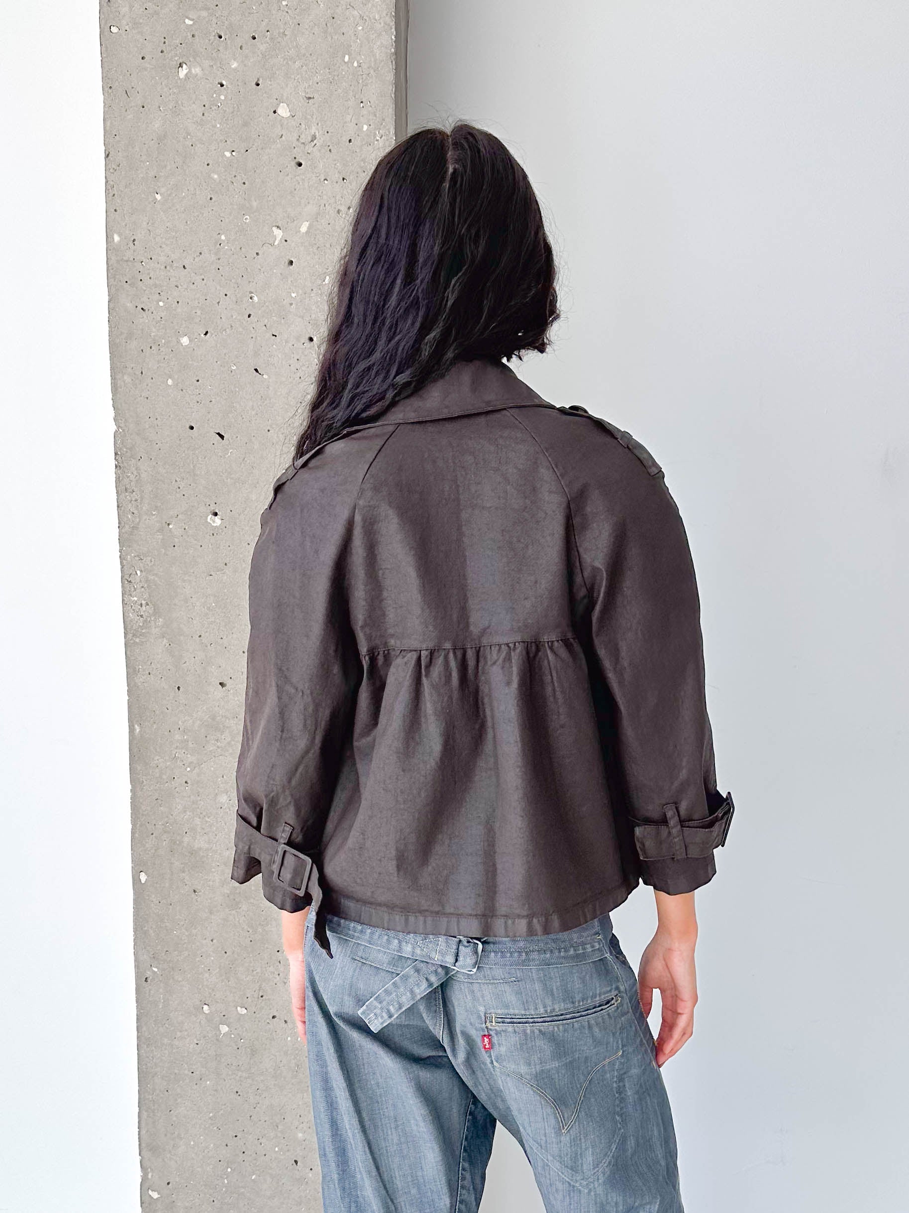 Vintage Brown Cropped Trench Jacket