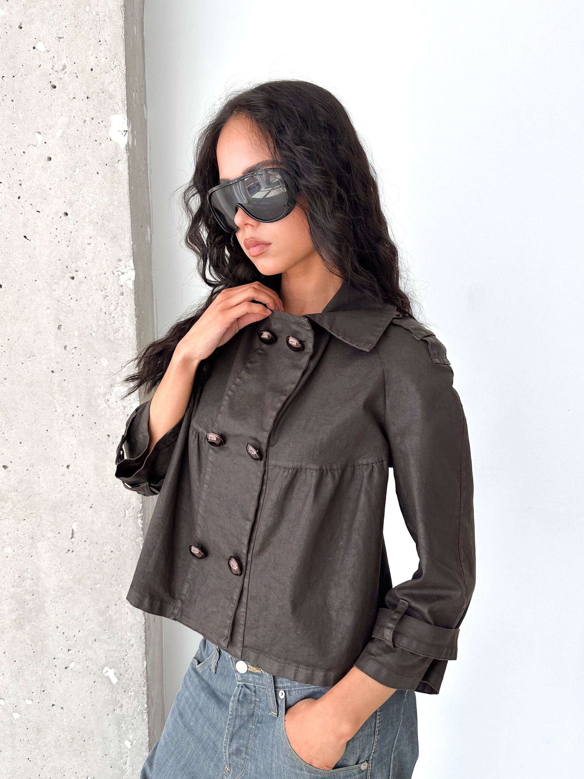 Vintage Brown Cropped Trench Jacket