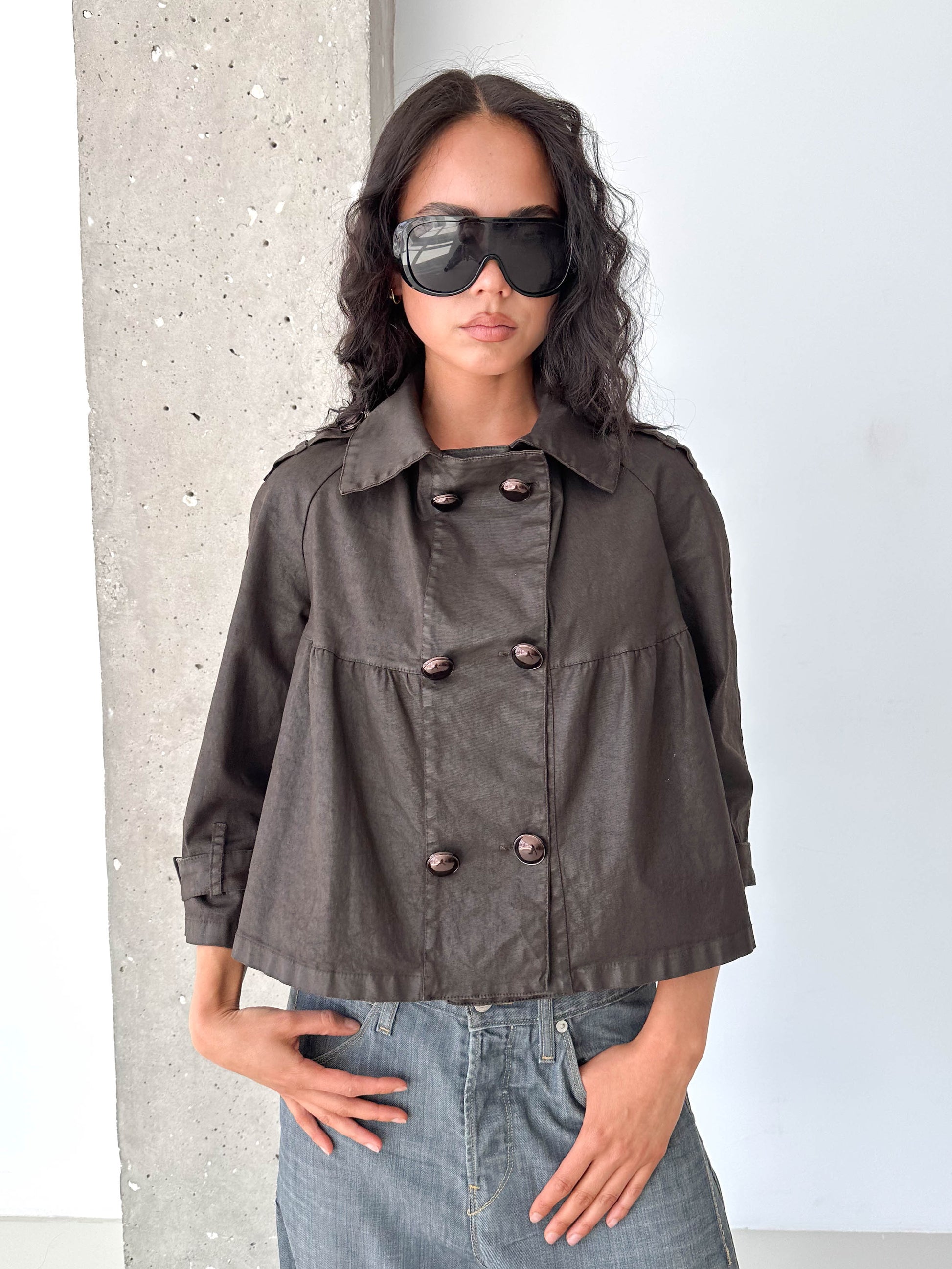 Vintage Brown Cropped Trench Jacket
