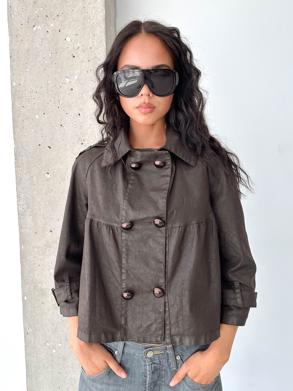Vintage Brown Cropped Trench Jacket