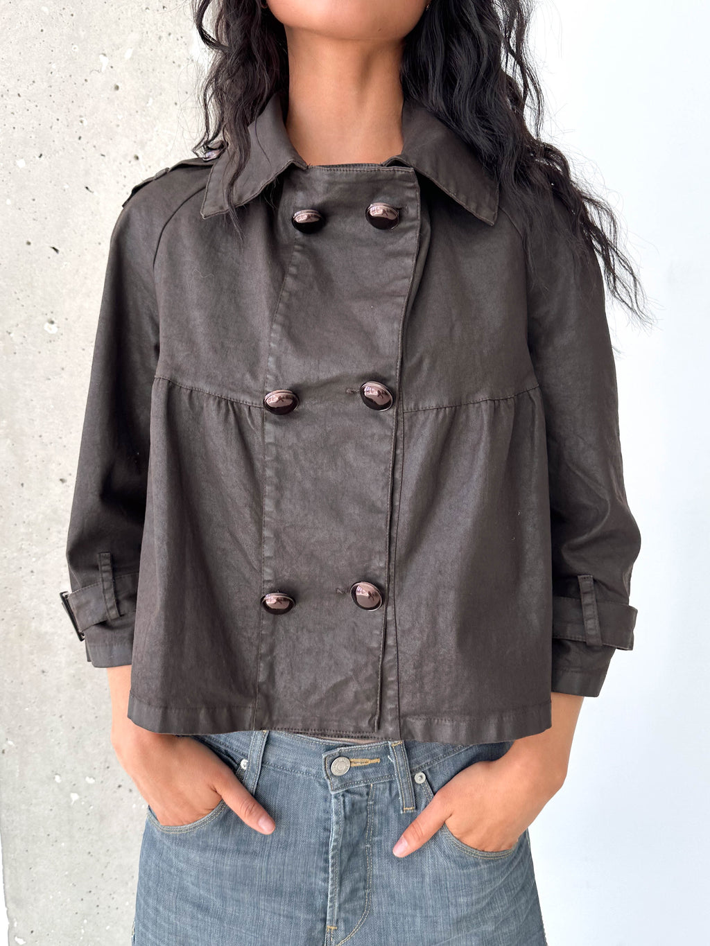 Vintage Brown Cropped Trench Jacket