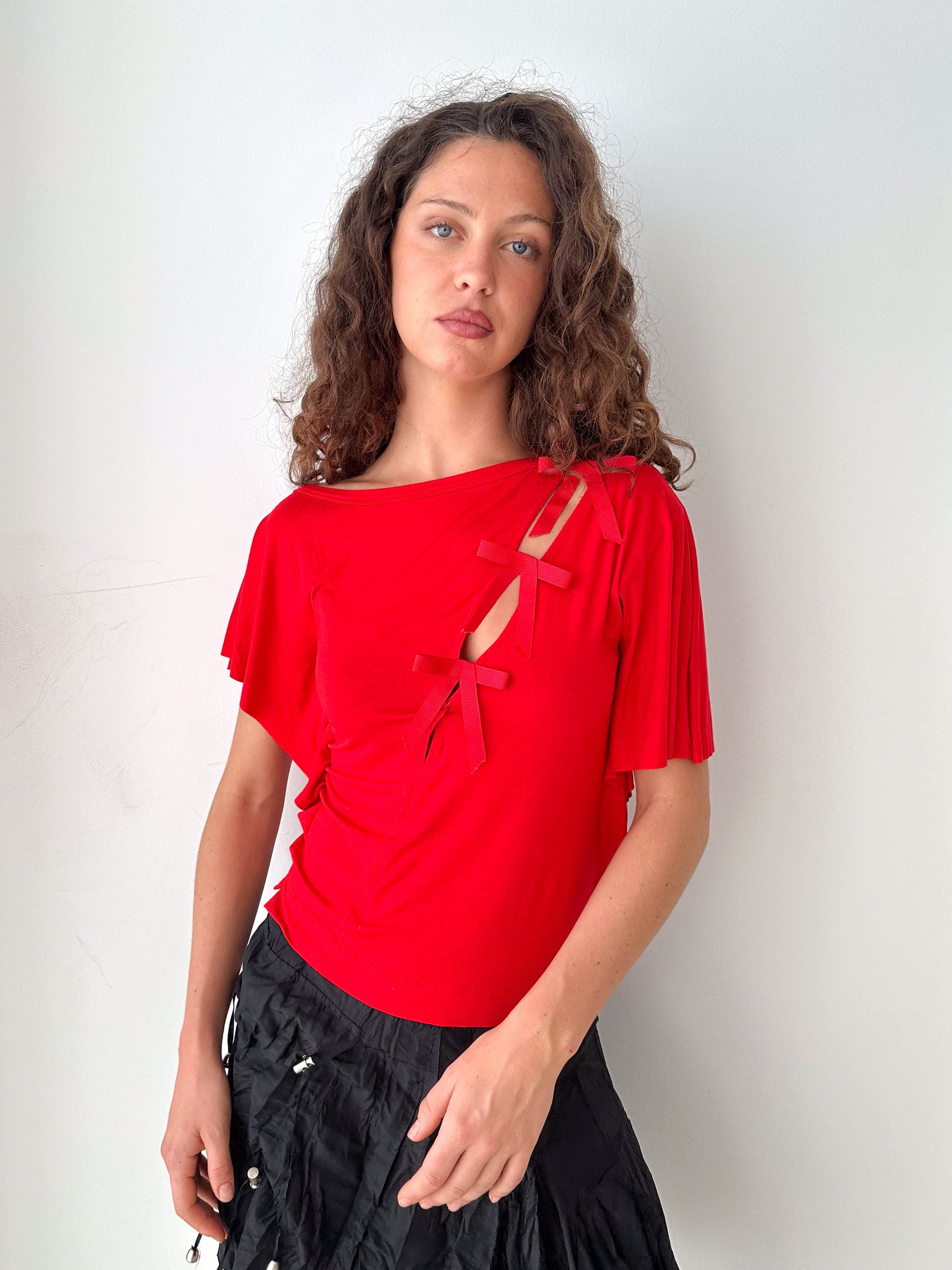 Red Cut-Out Bow Detail Top