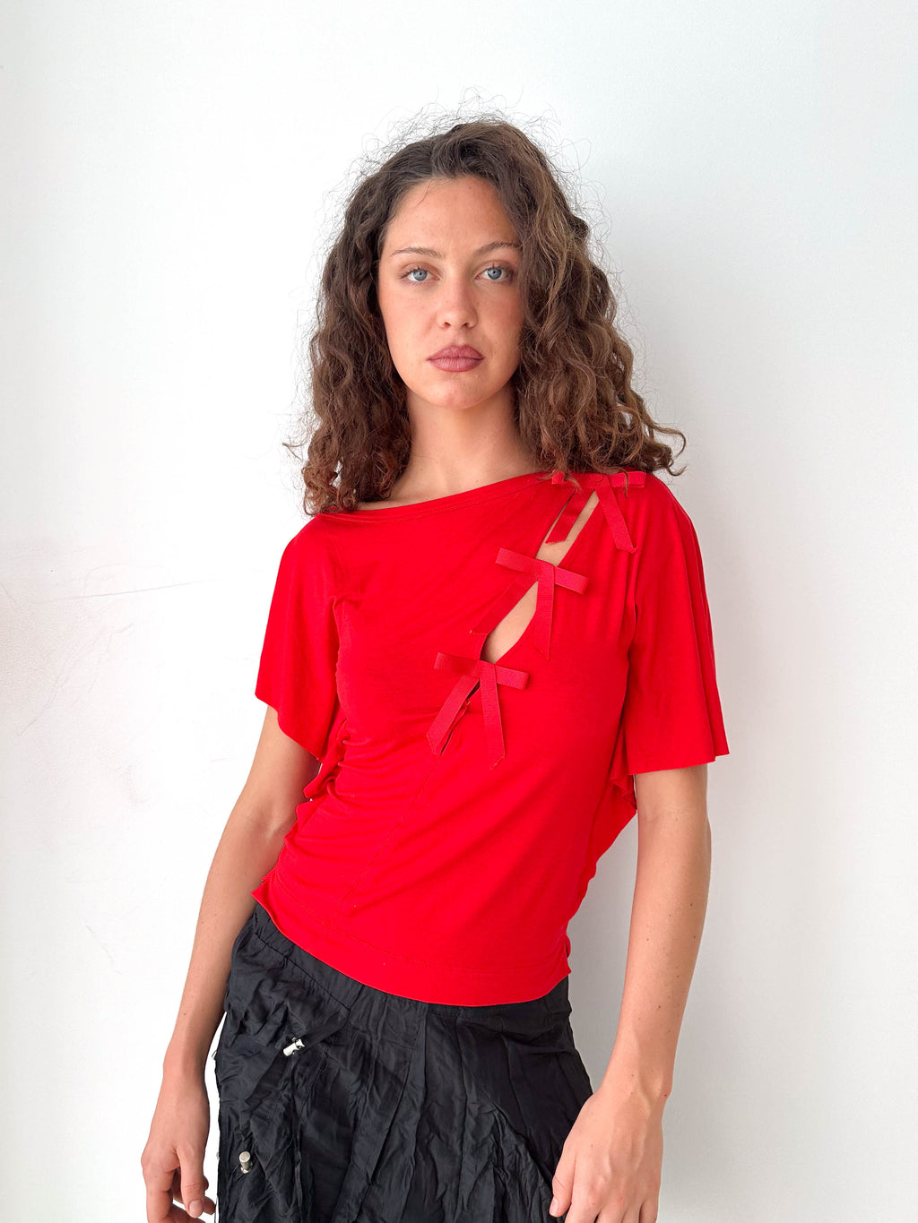 Red Cut-Out Bow Detail Top
