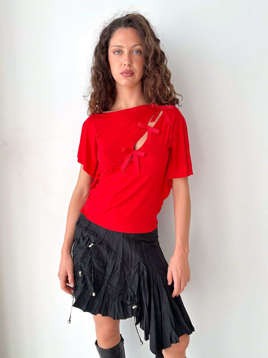 Red Cut-Out Bow Detail Top