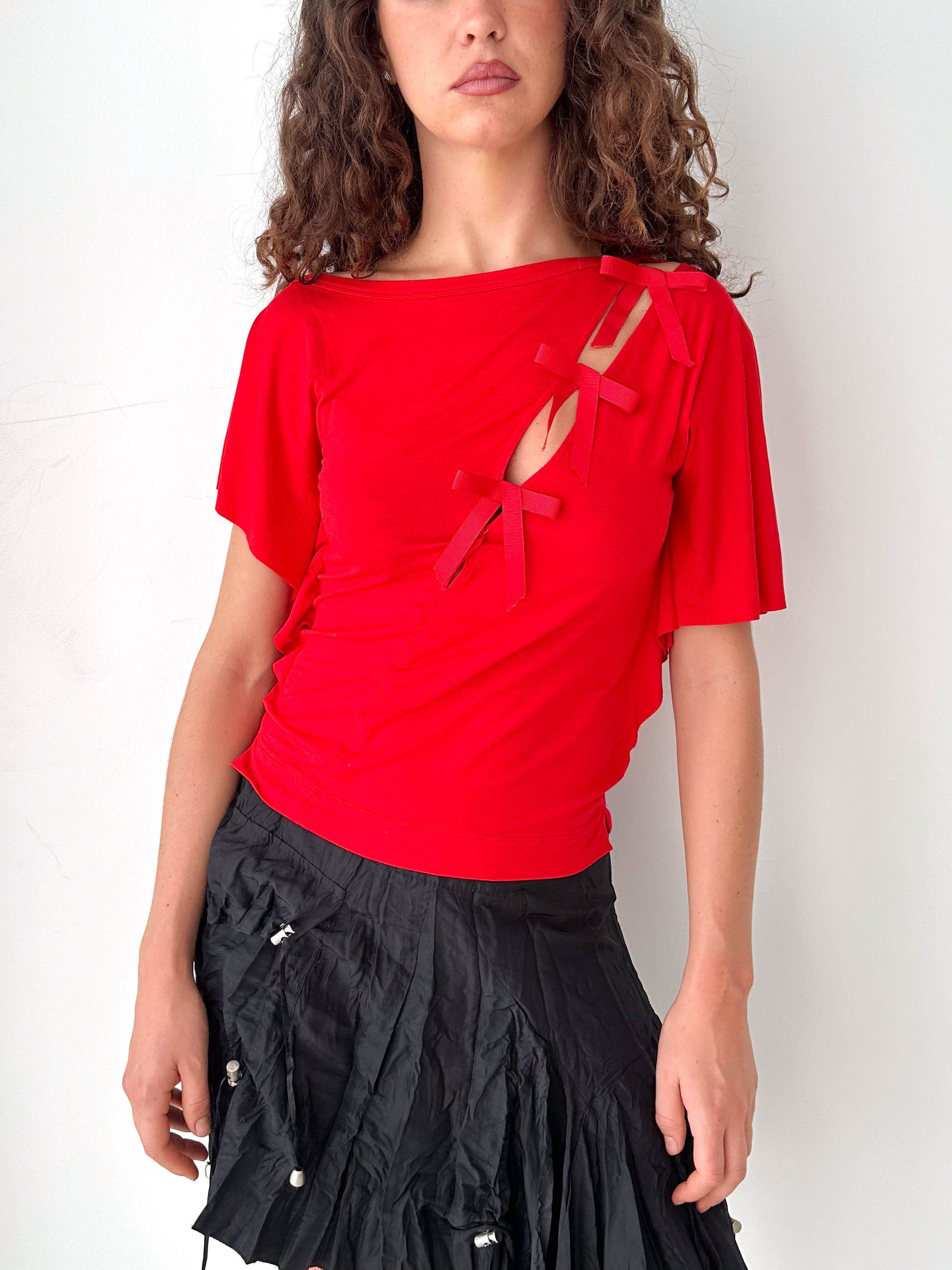 Red Cut-Out Bow Detail Top