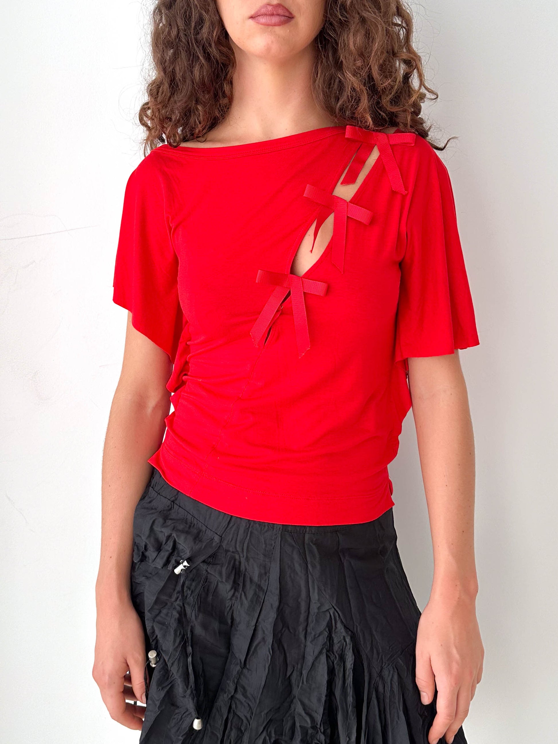 Red Cut-Out Bow Detail Top