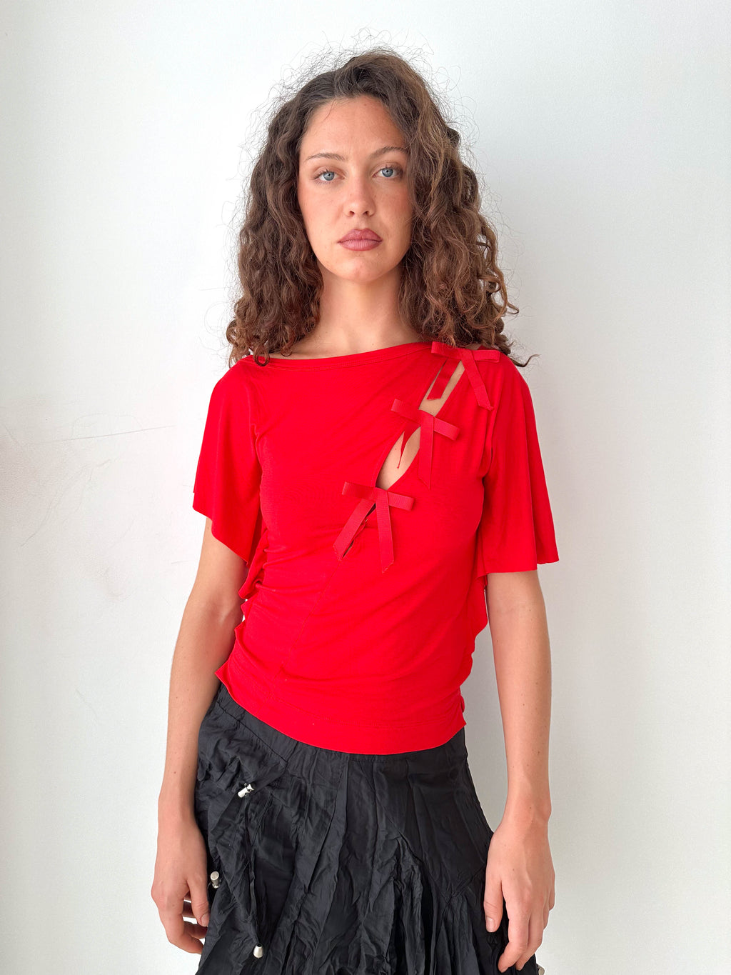 Red Cut-Out Bow Detail Top