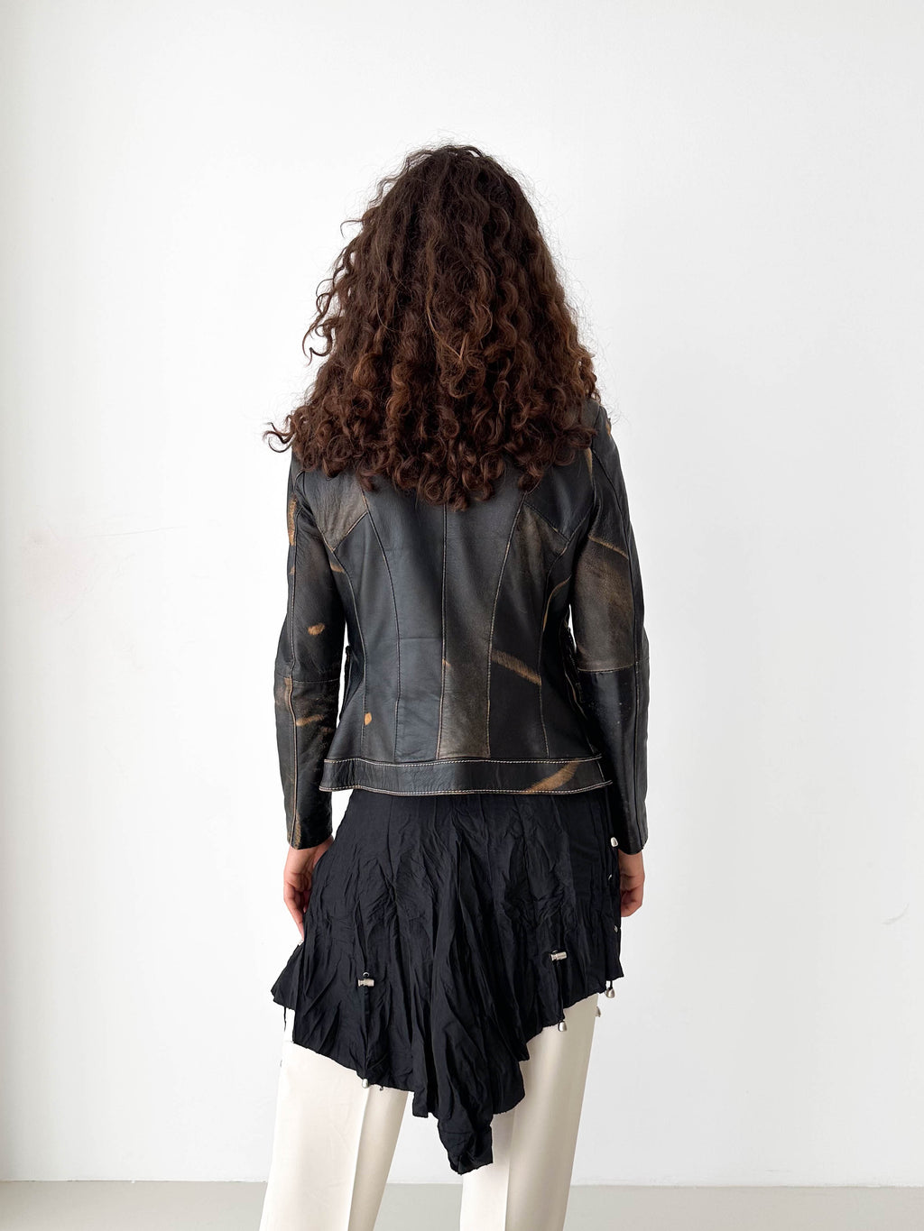 Distressed Black Leather Asymmetric Jacket