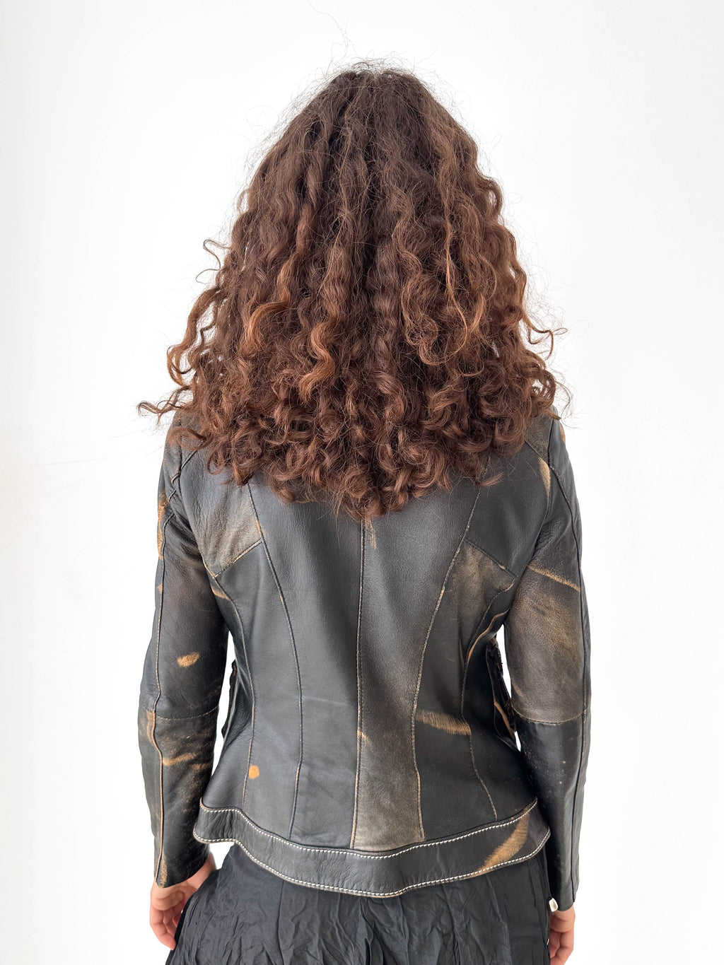 Distressed Black Leather Asymmetric Jacket