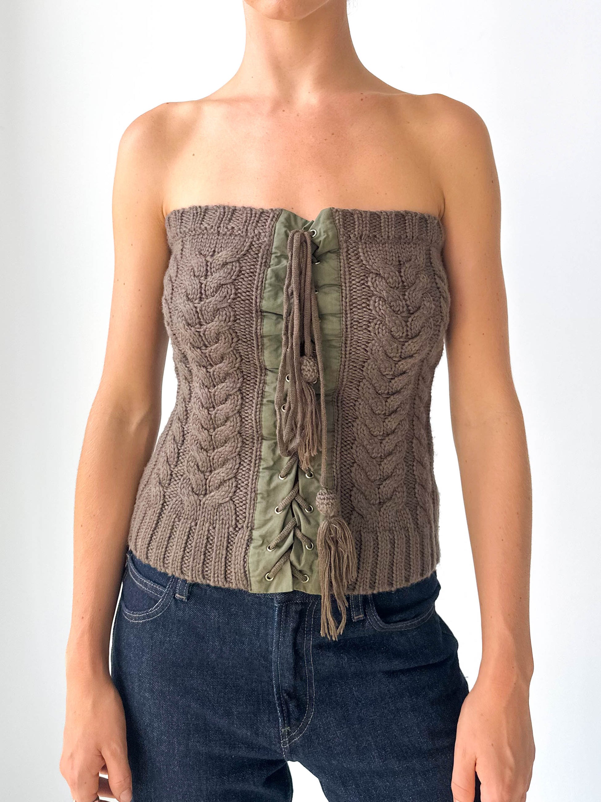 Italian Cable Knit Strapless Top