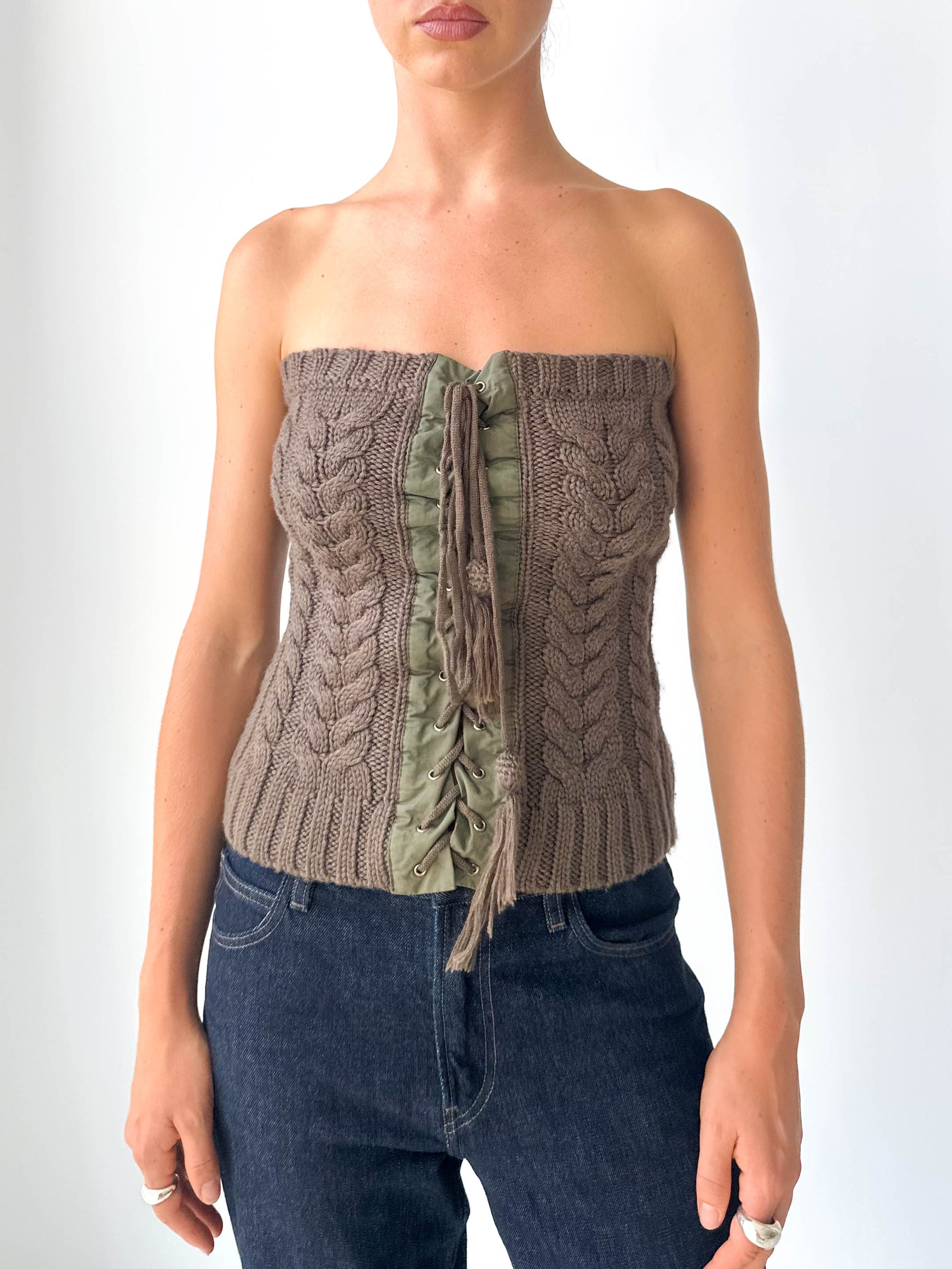 Italian Cable Knit Strapless Top