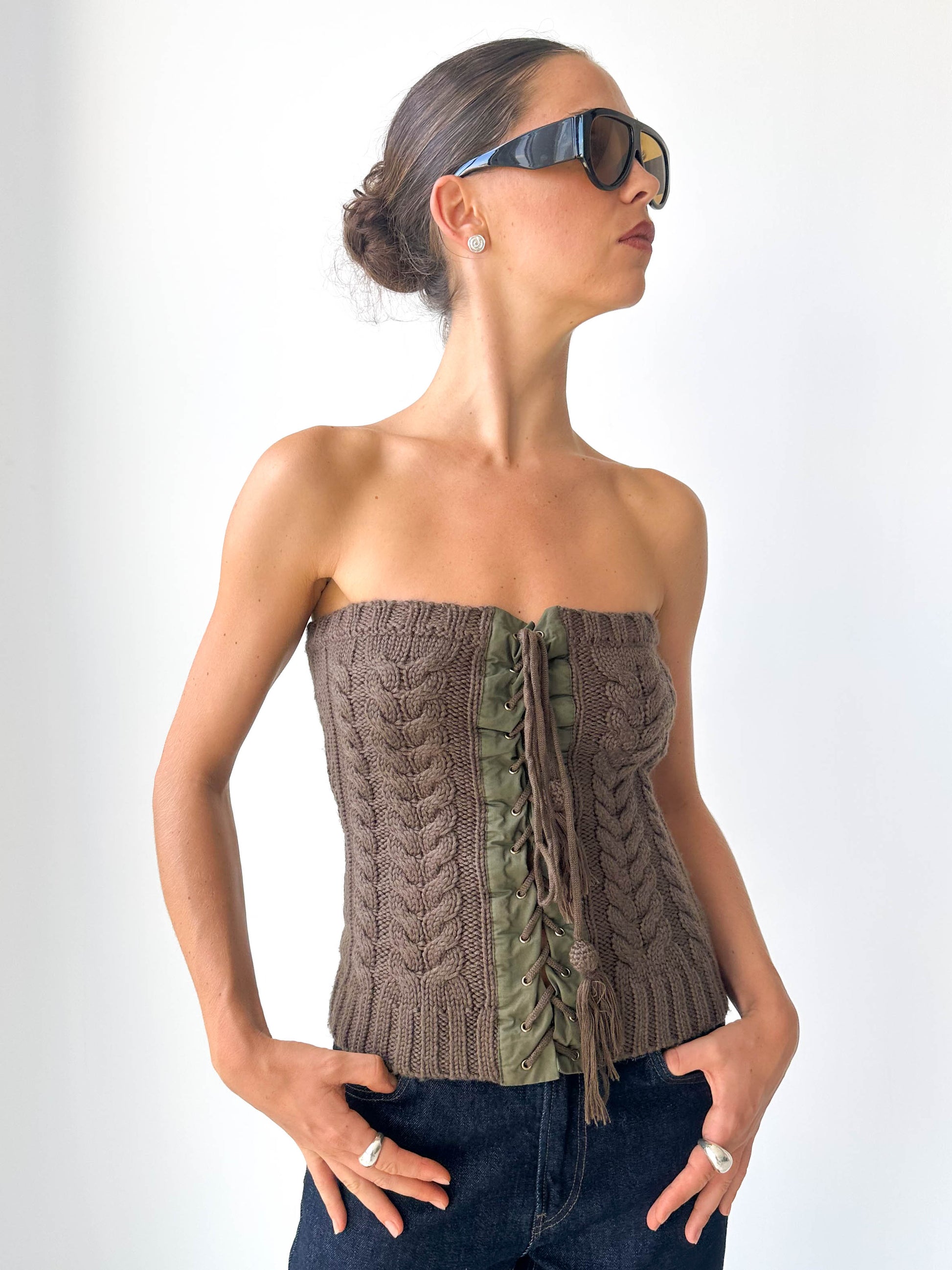 Italian Cable Knit Strapless Top