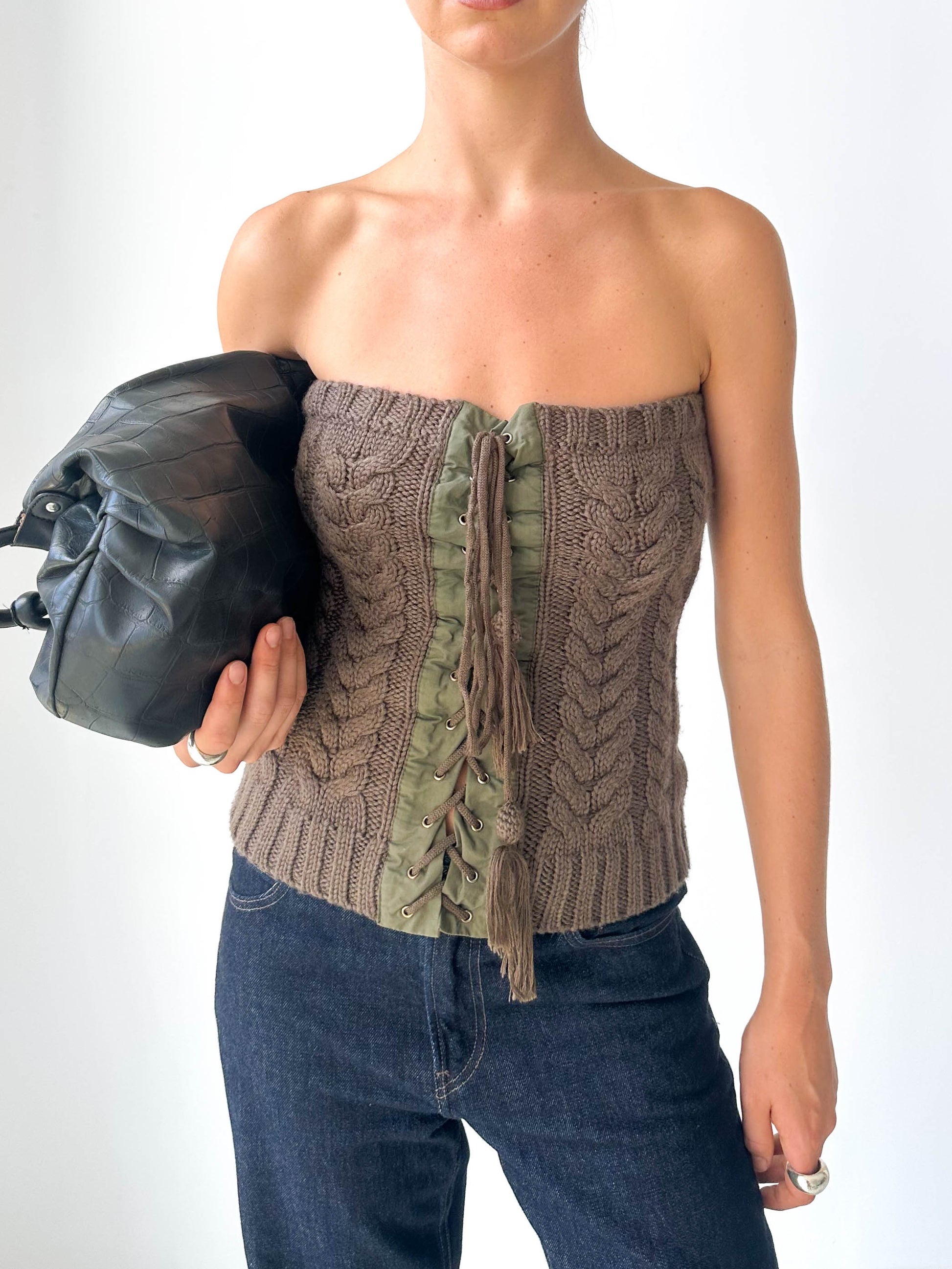 Italian Cable Knit Strapless Top