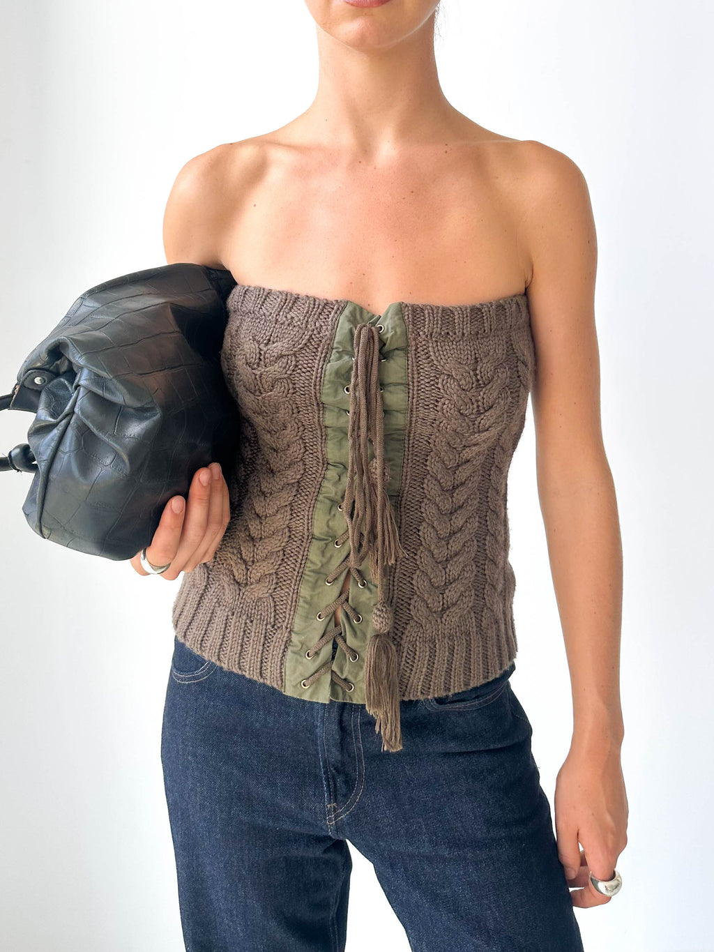Italian Cable Knit Strapless Top