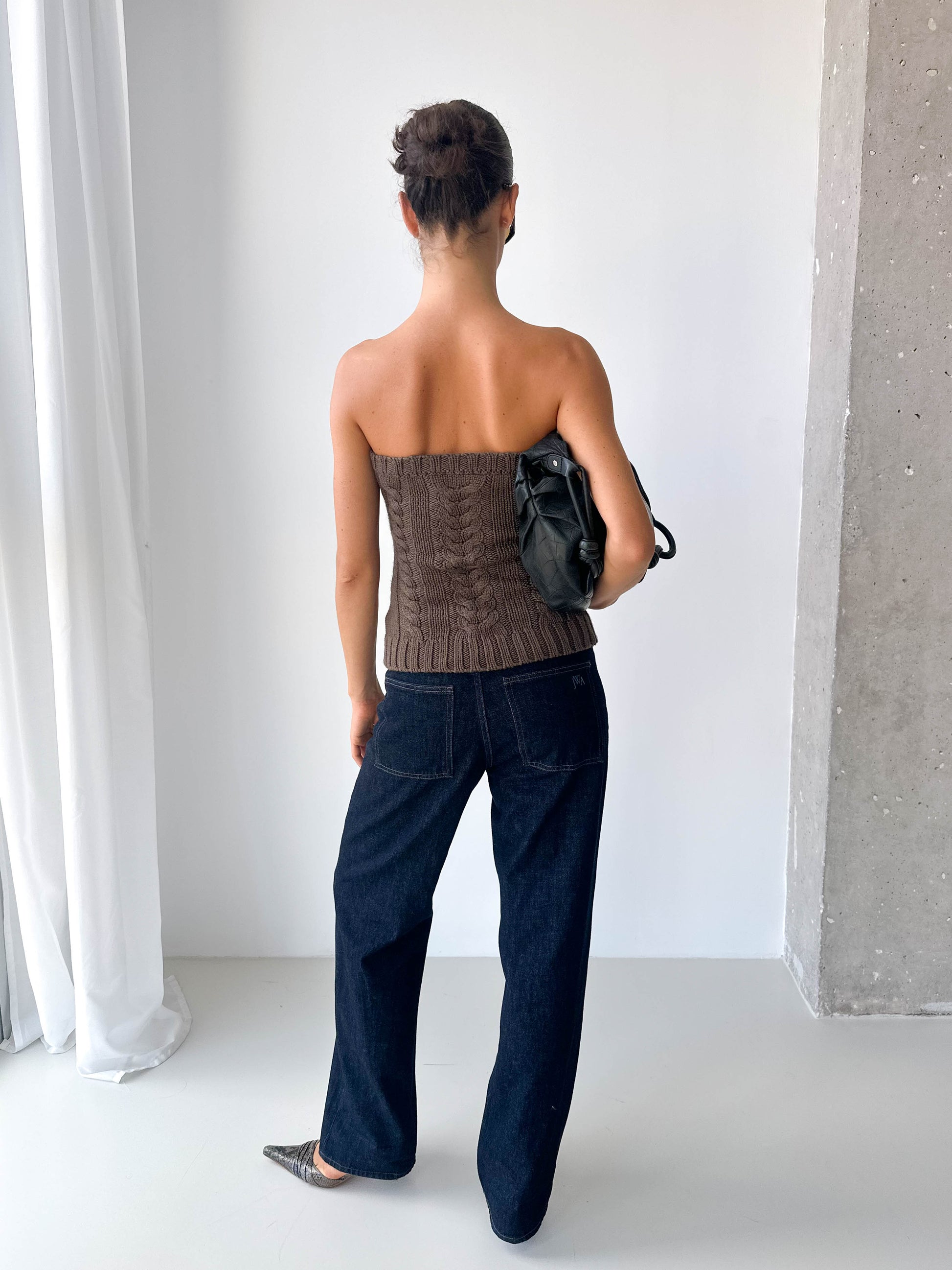 Italian Cable Knit Strapless Top