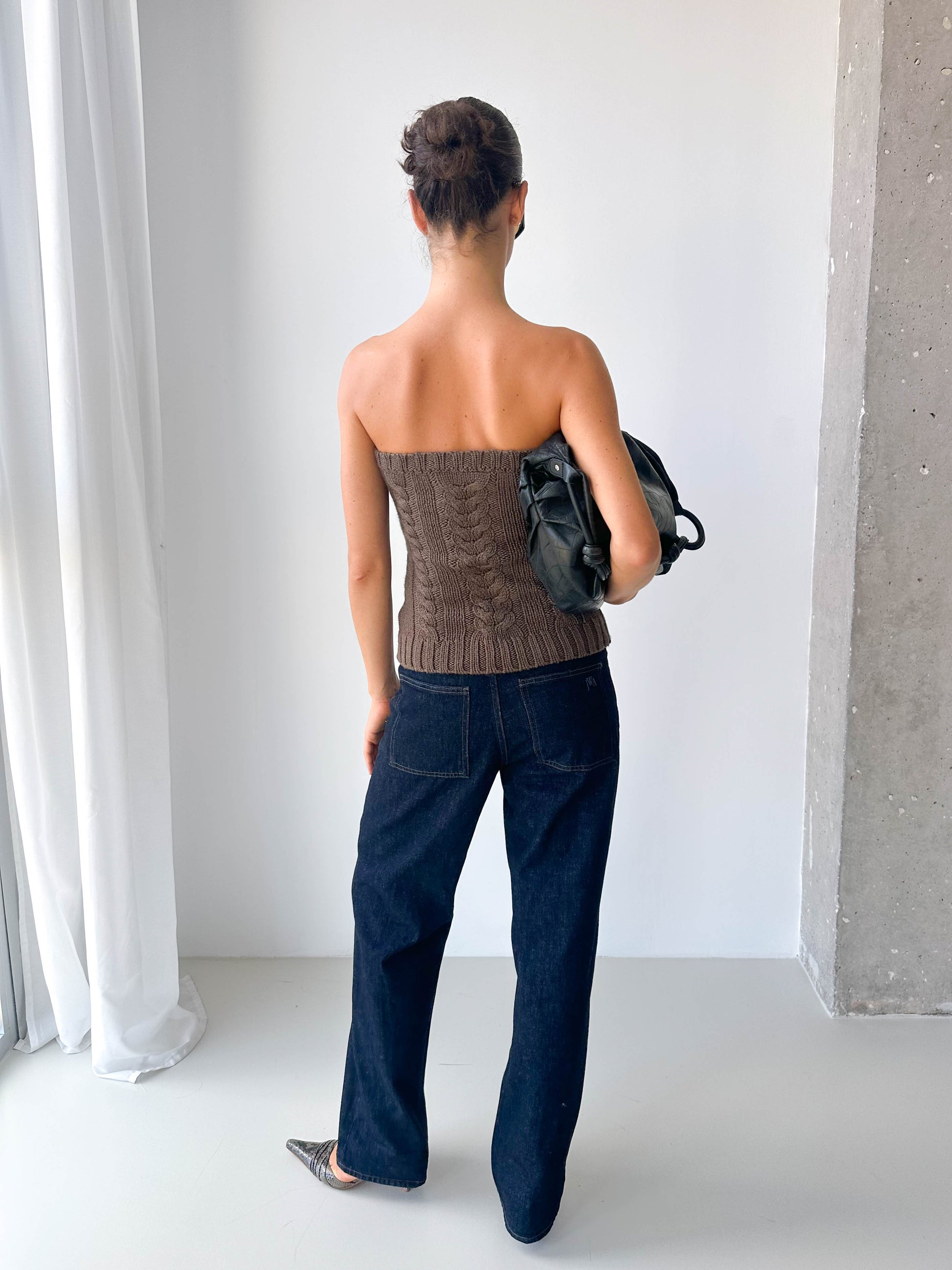 Italian Cable Knit Strapless Top
