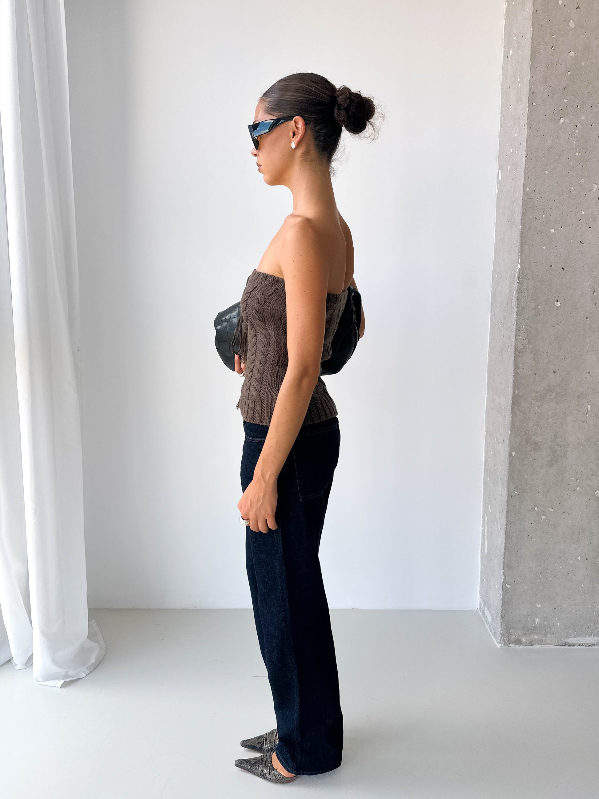Italian Cable Knit Strapless Top