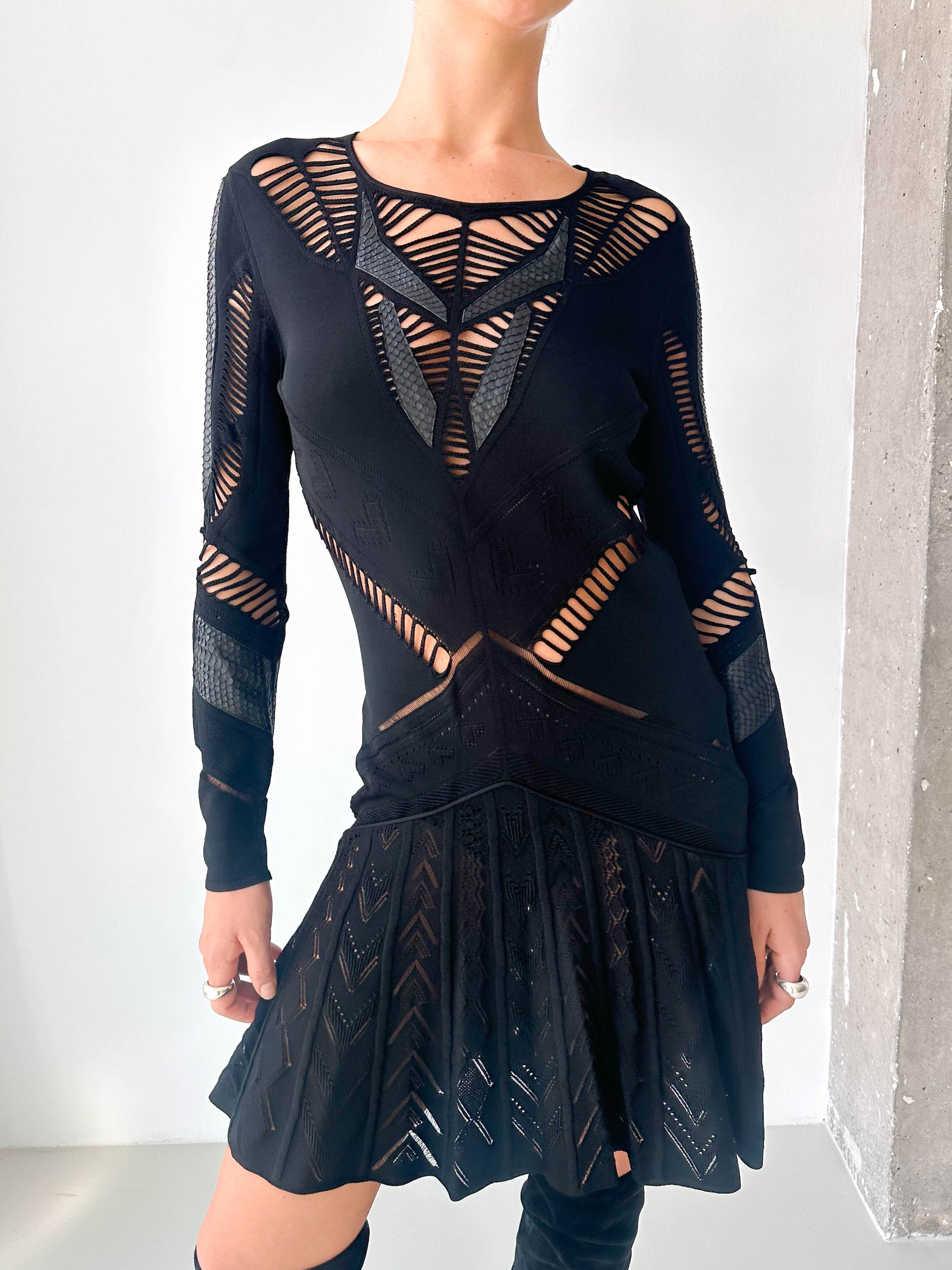 Black Cavalli Cut Out Knitted Dress