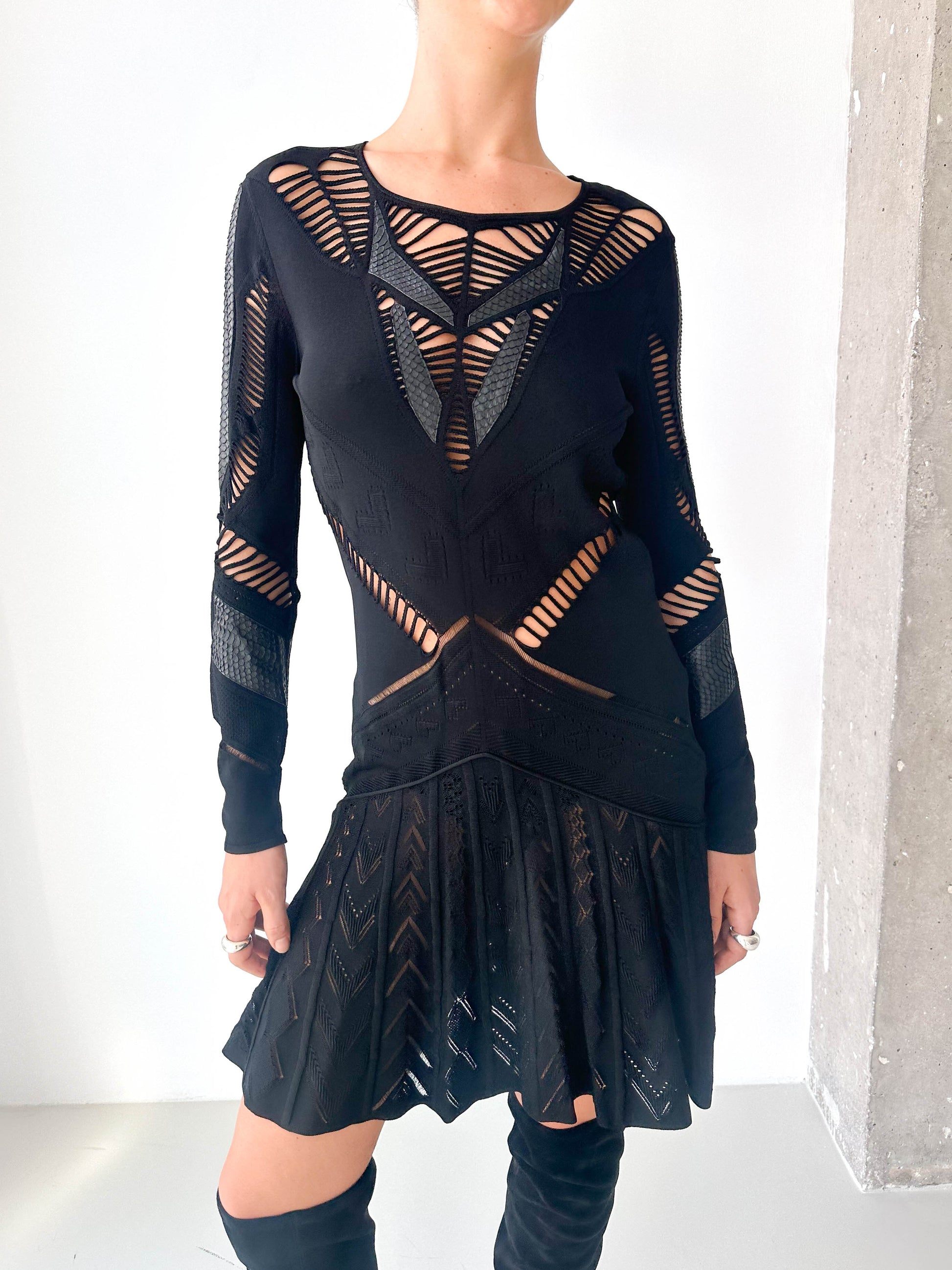 Black Cavalli Cut Out Knitted Dress