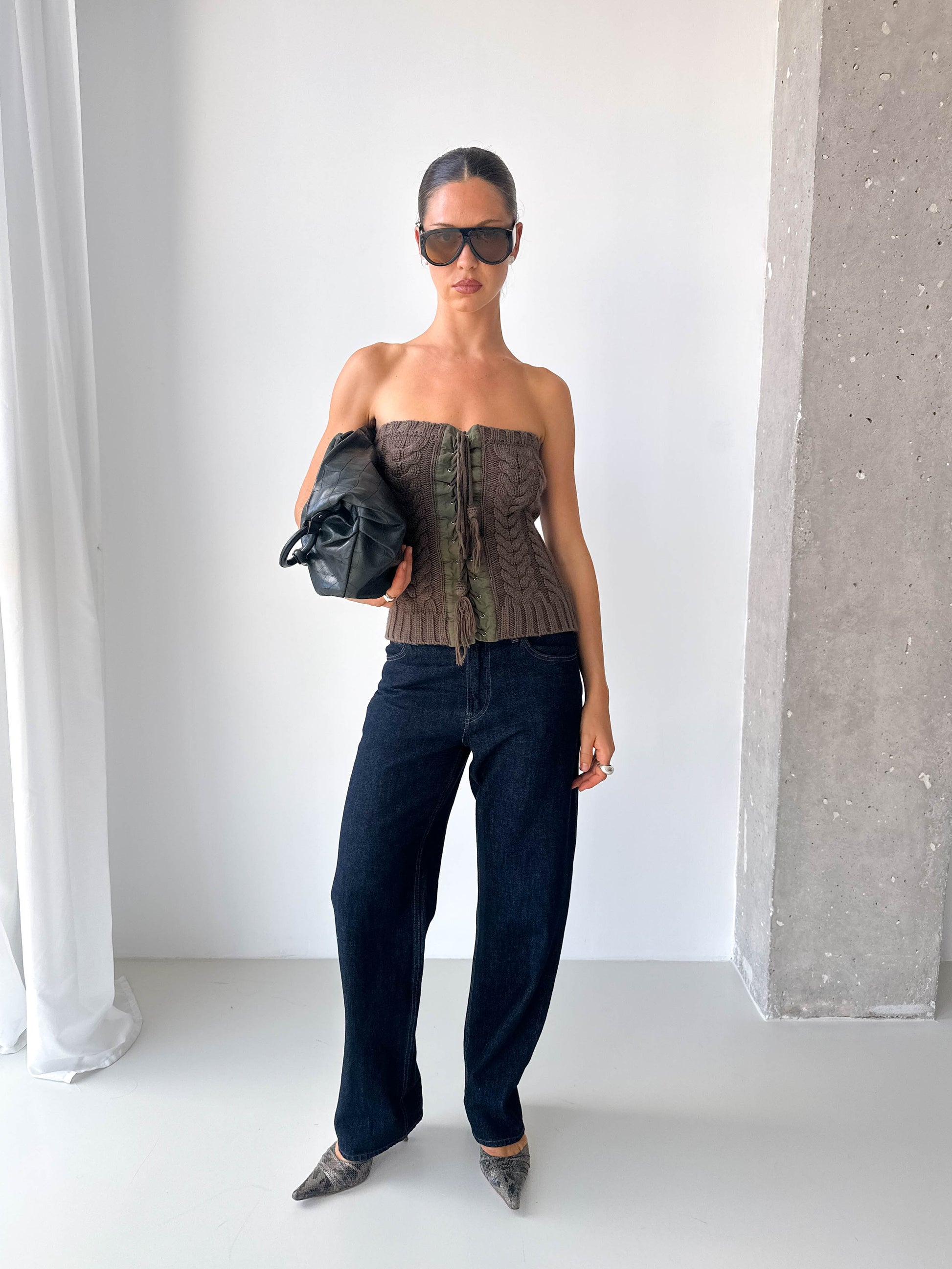 Italian Cable Knit Strapless Top