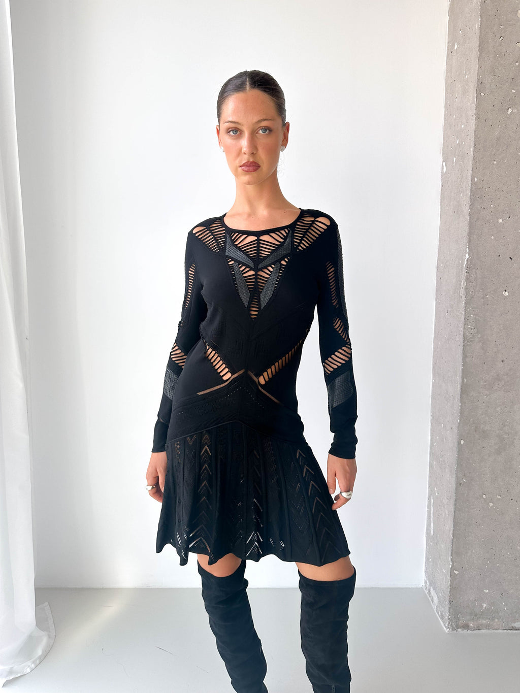 Black Cavalli Cut Out Knitted Dress