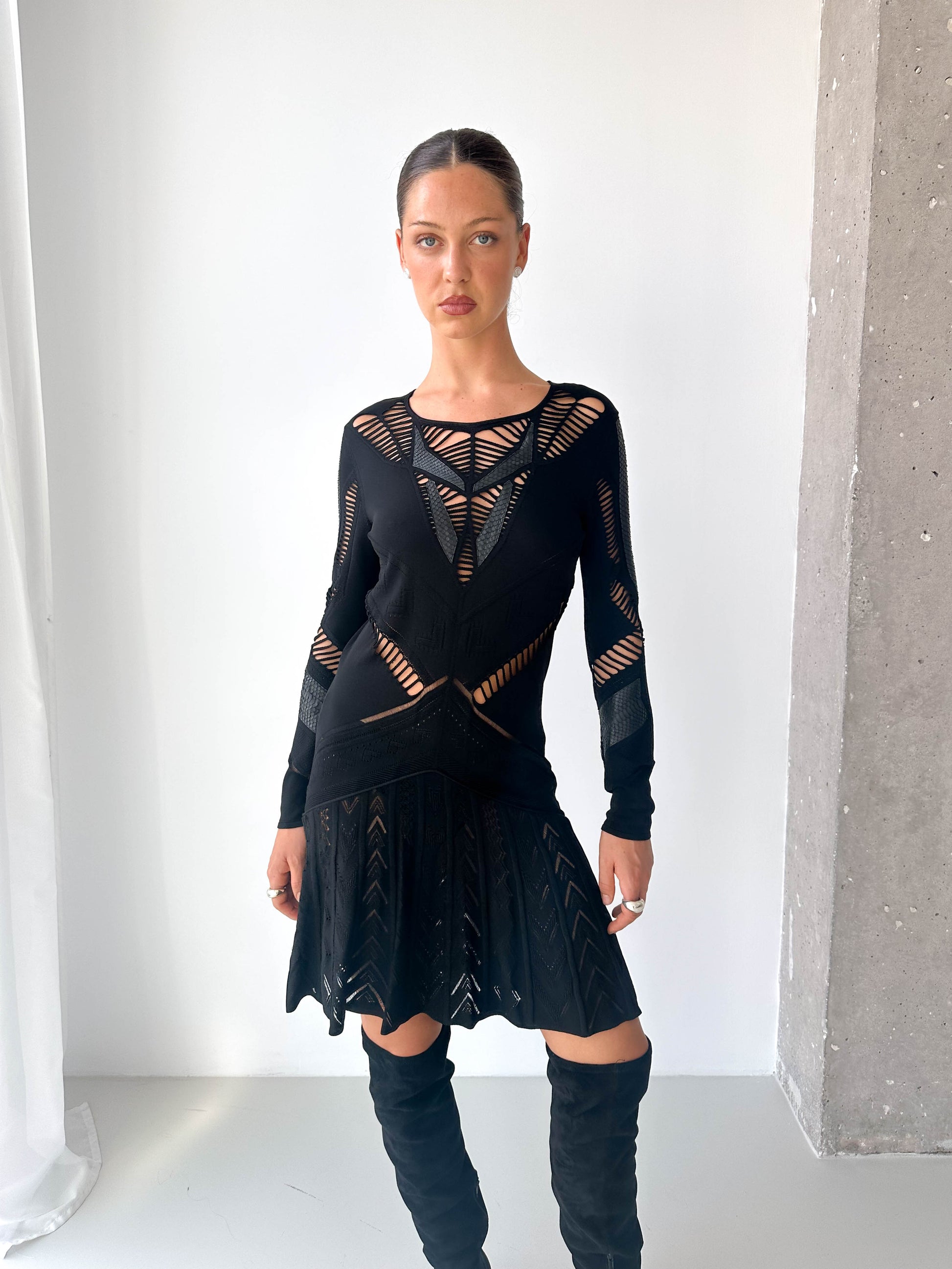 Black Cavalli Cut Out Knitted Dress