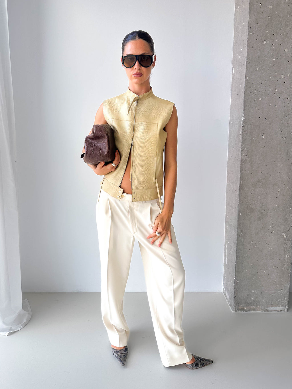 Leather Snake Effect Zip Up Sleeveless Top