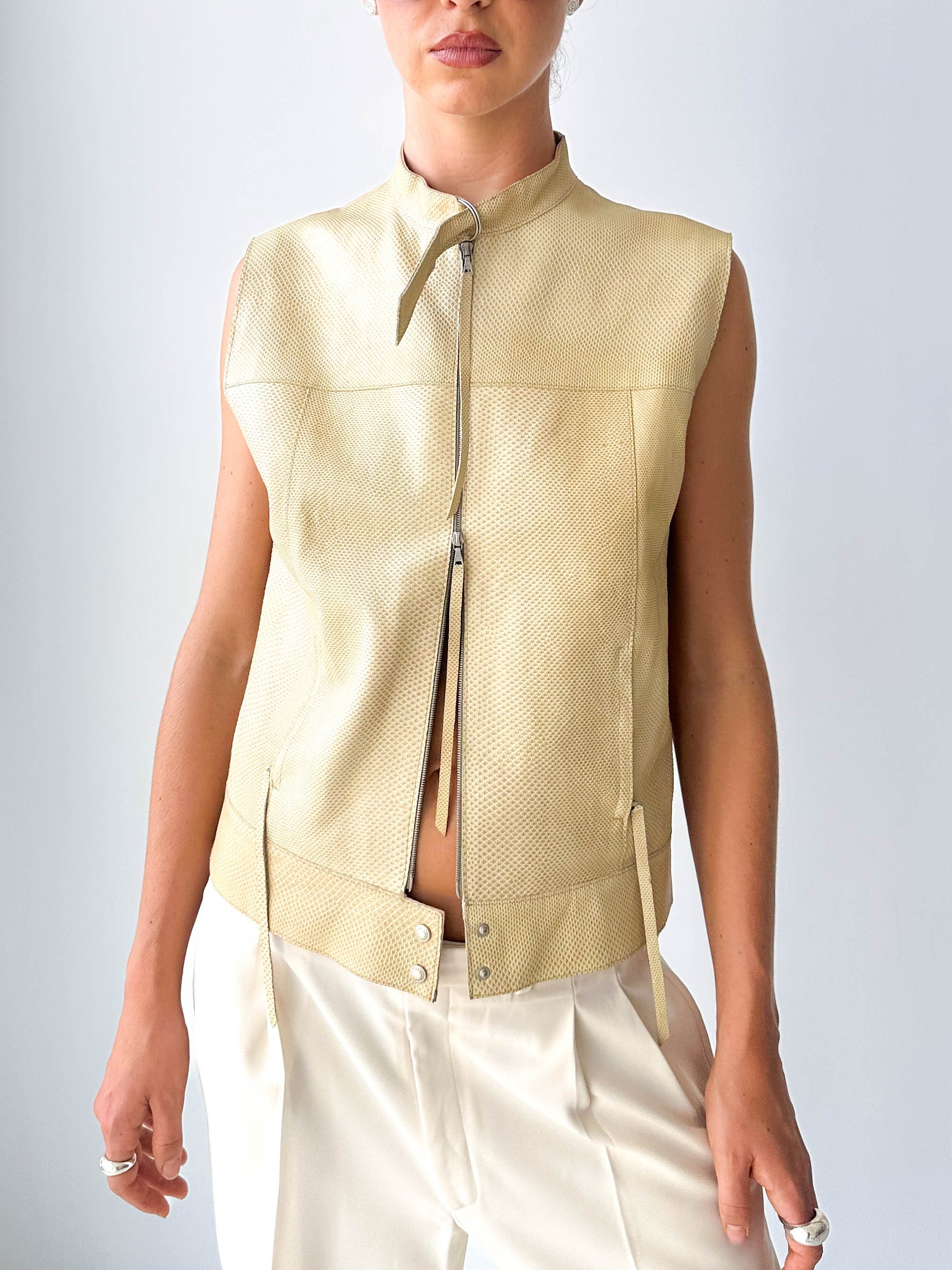 Leather Snake Effect Zip Up Sleeveless Top