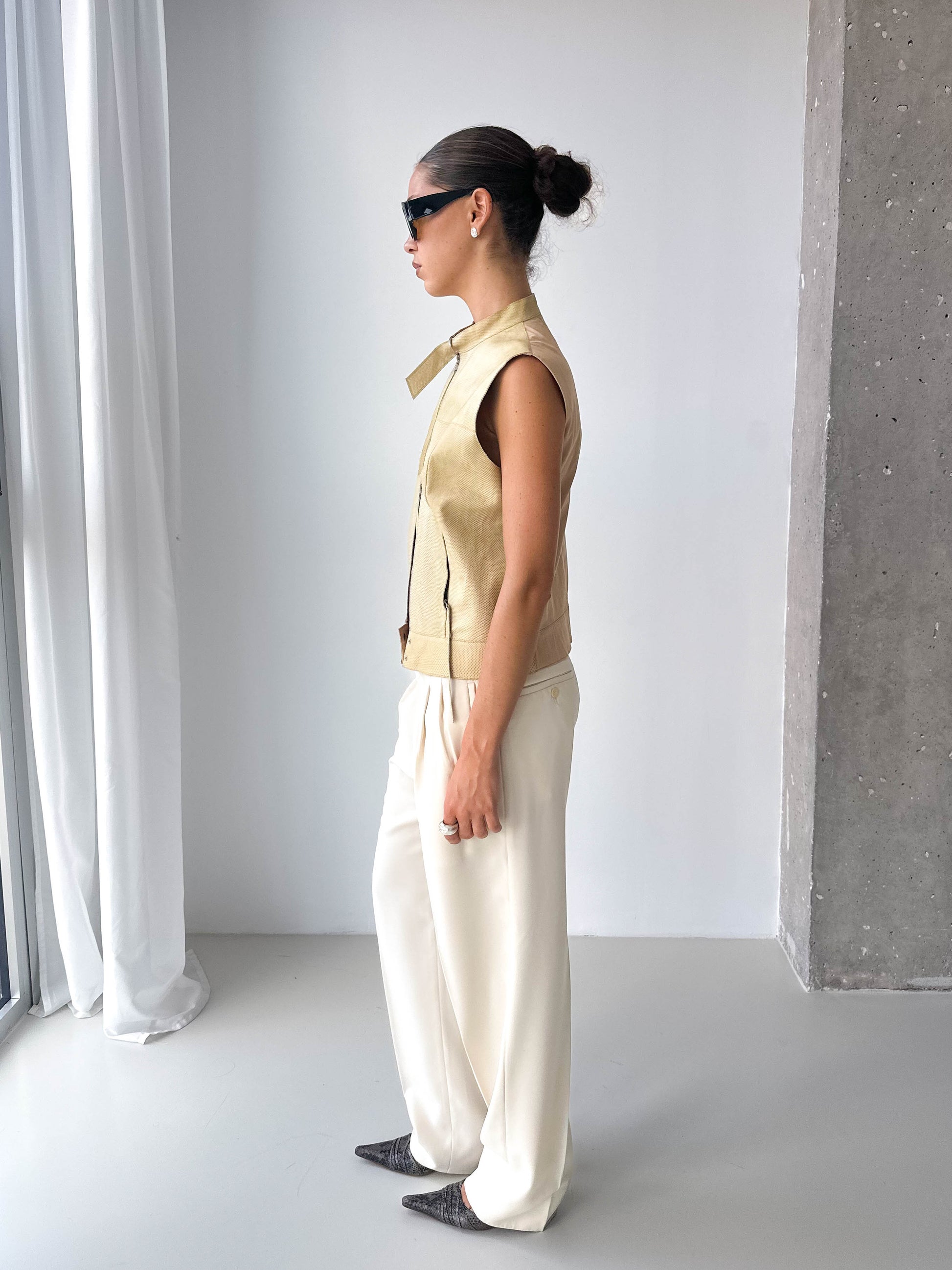 Leather Snake Effect Zip Up Sleeveless Top