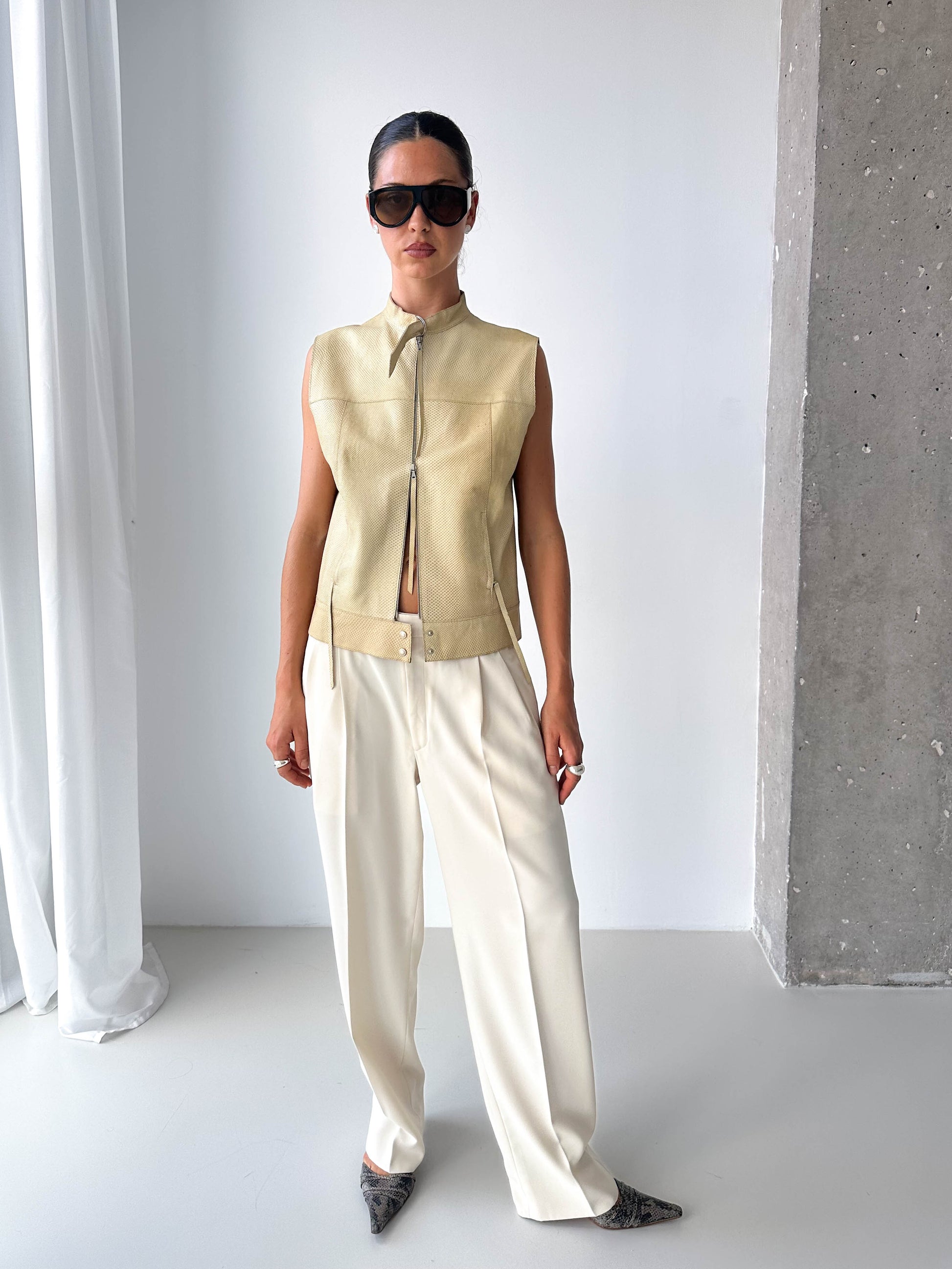 Leather Snake Effect Zip Up Sleeveless Top