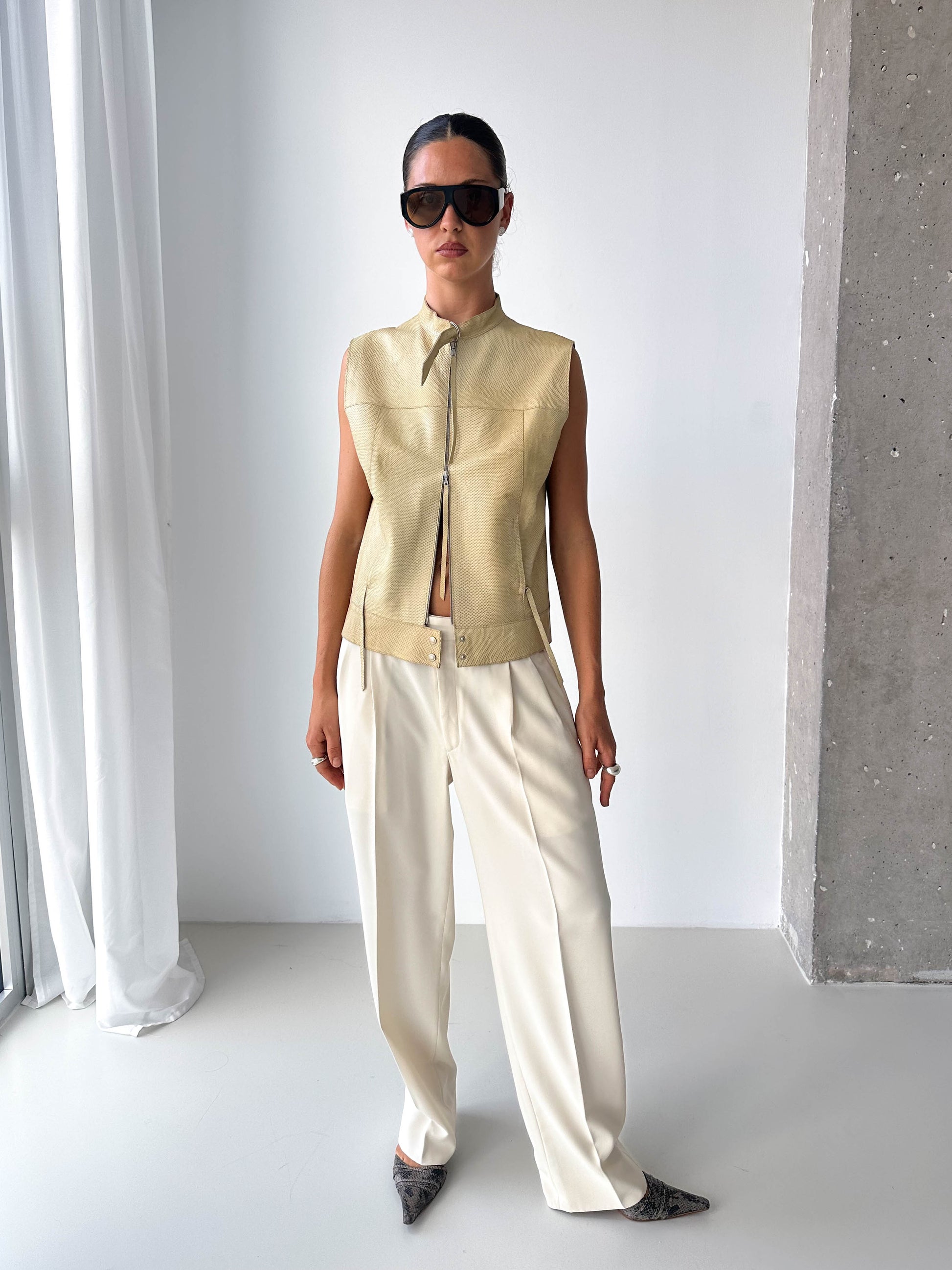 Leather Snake Effect Zip Up Sleeveless Top