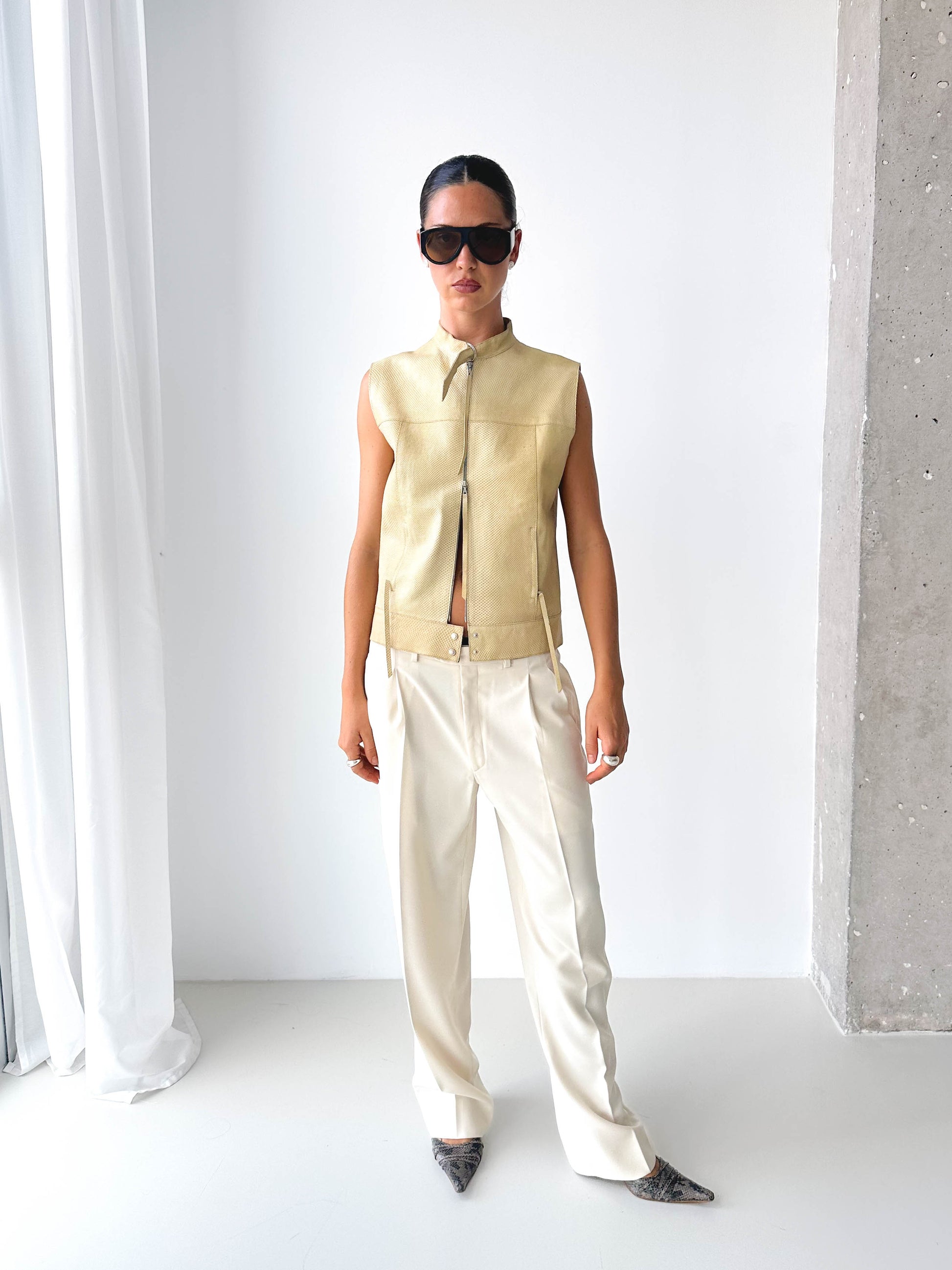 Leather Snake Effect Zip Up Sleeveless Top