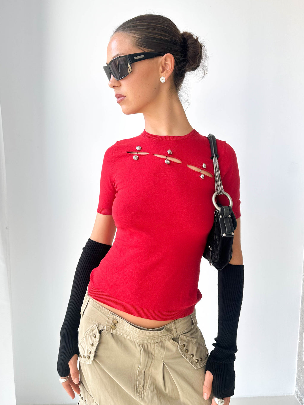 Versace Cut-Out Knit Short Sleeve Top