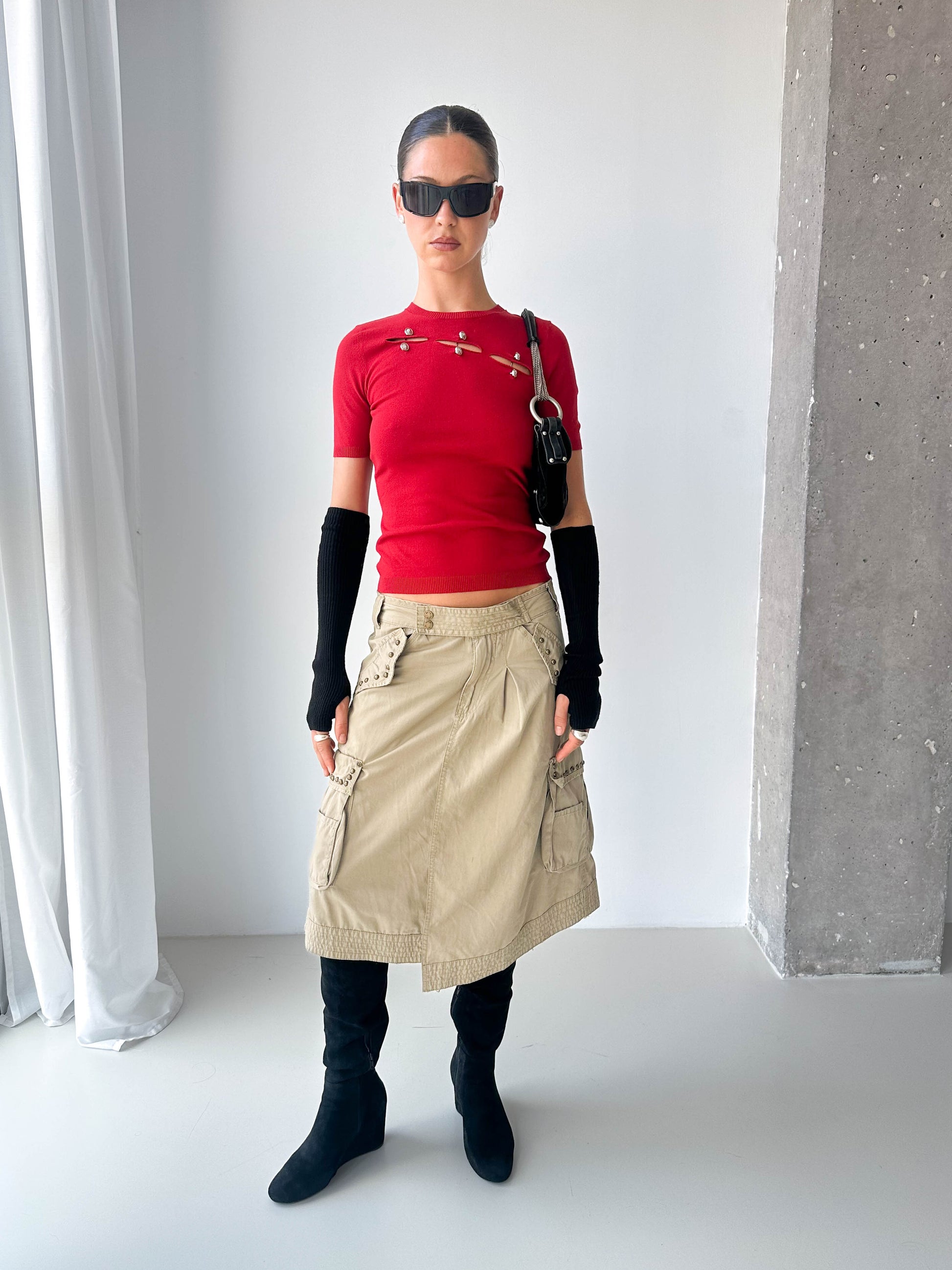 Versace Cut-Out Knit Short Sleeve Top