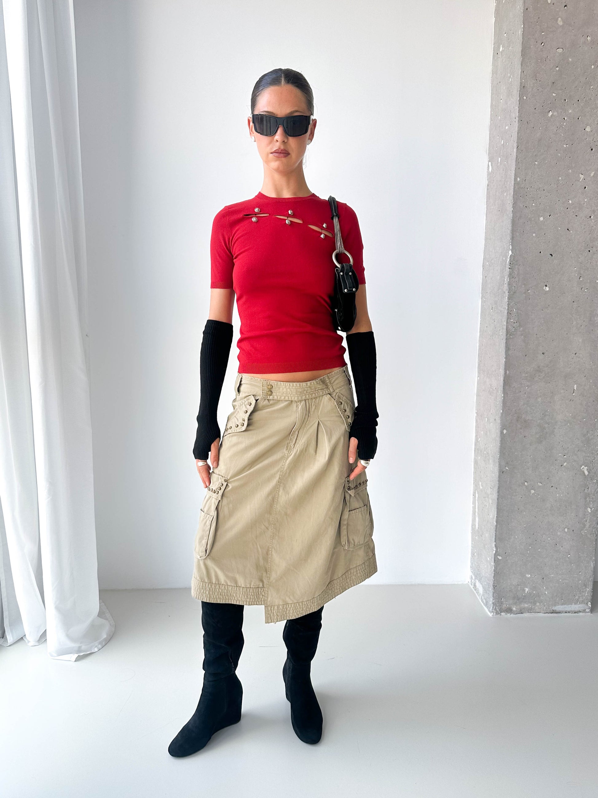 Versace Cut-Out Knit Short Sleeve Top