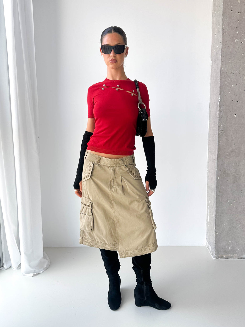 Versace Cut-Out Knit Short Sleeve Top