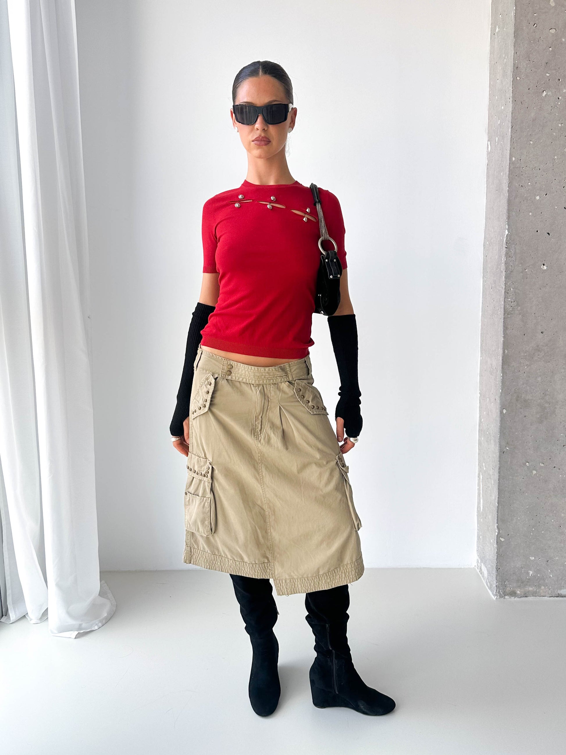 Versace Cut-Out Knit Short Sleeve Top