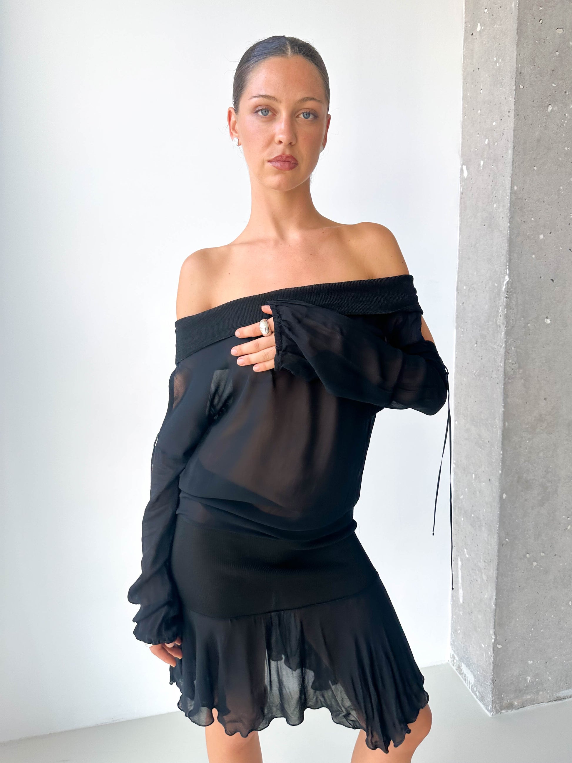 Black Sheer Off-Shoulder Dress