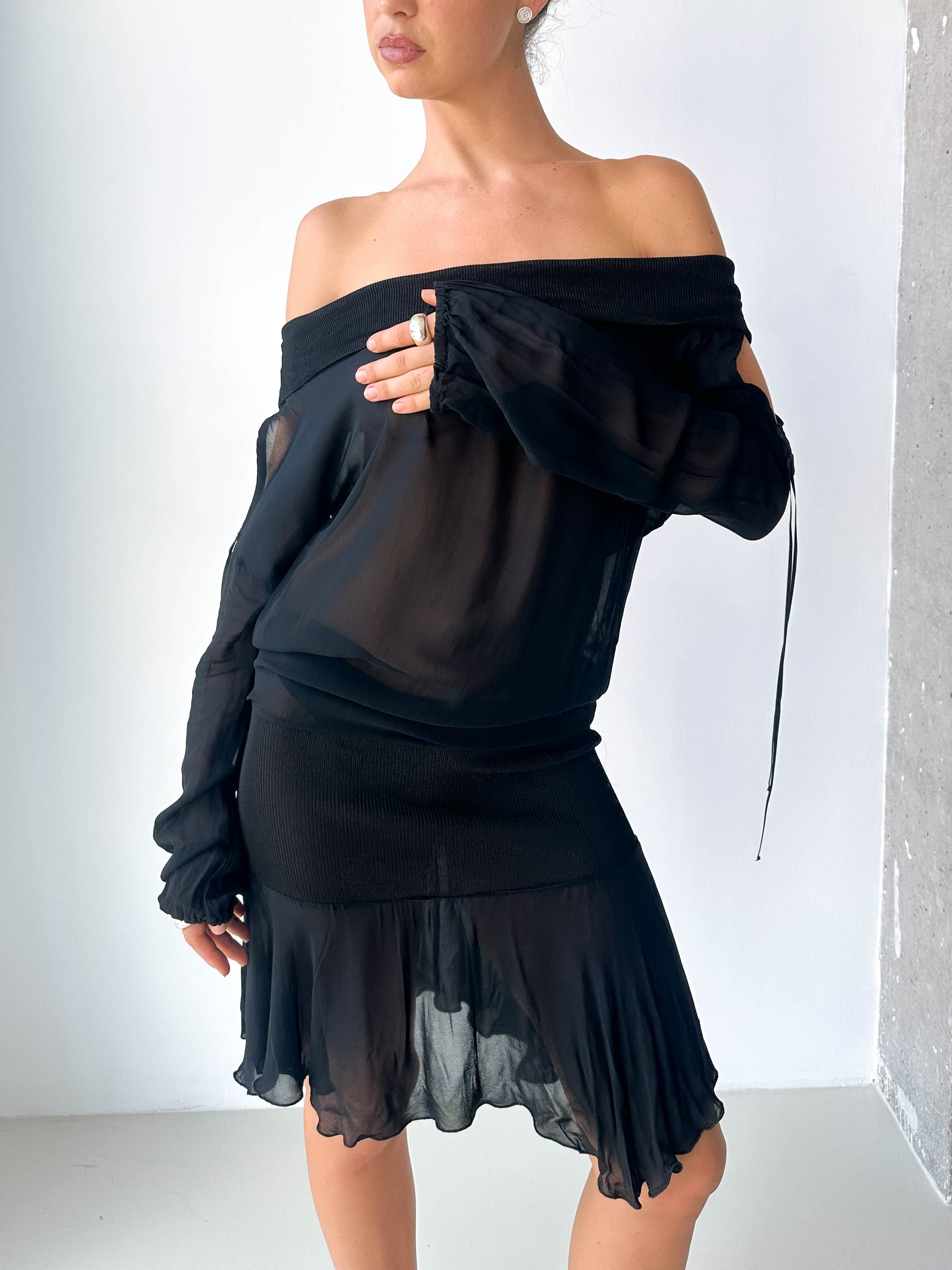 Black Sheer Off-Shoulder Dress