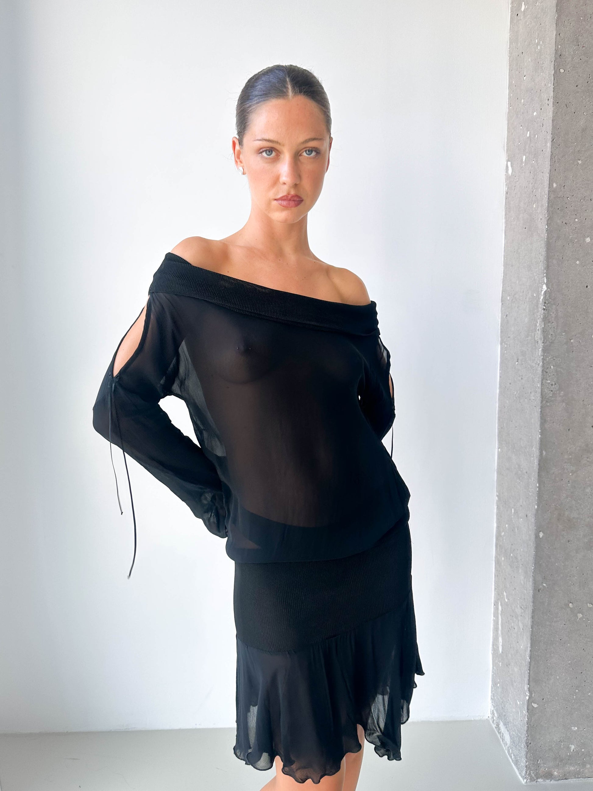 Black Sheer Off-Shoulder Dress