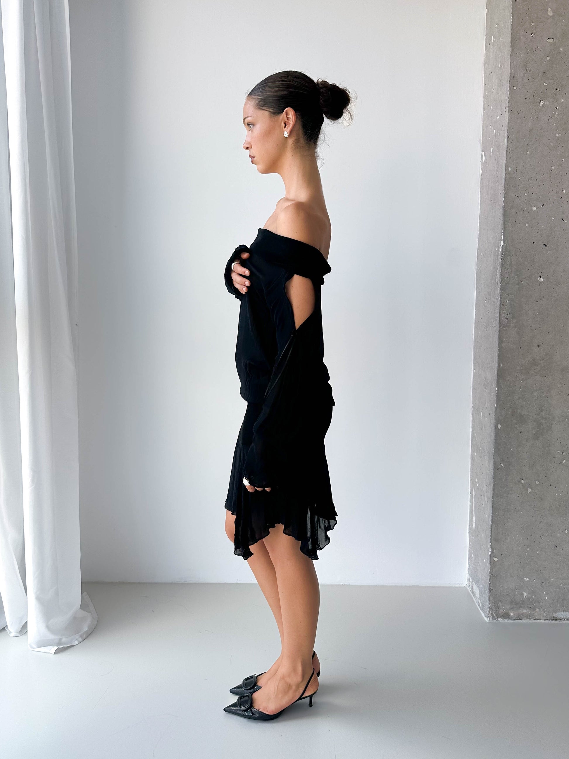 Black Sheer Off-Shoulder Dress