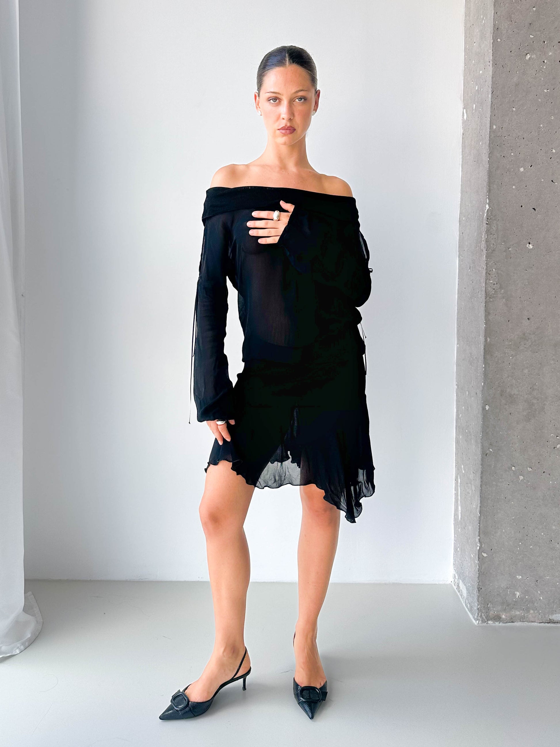 Black Sheer Off-Shoulder Dress