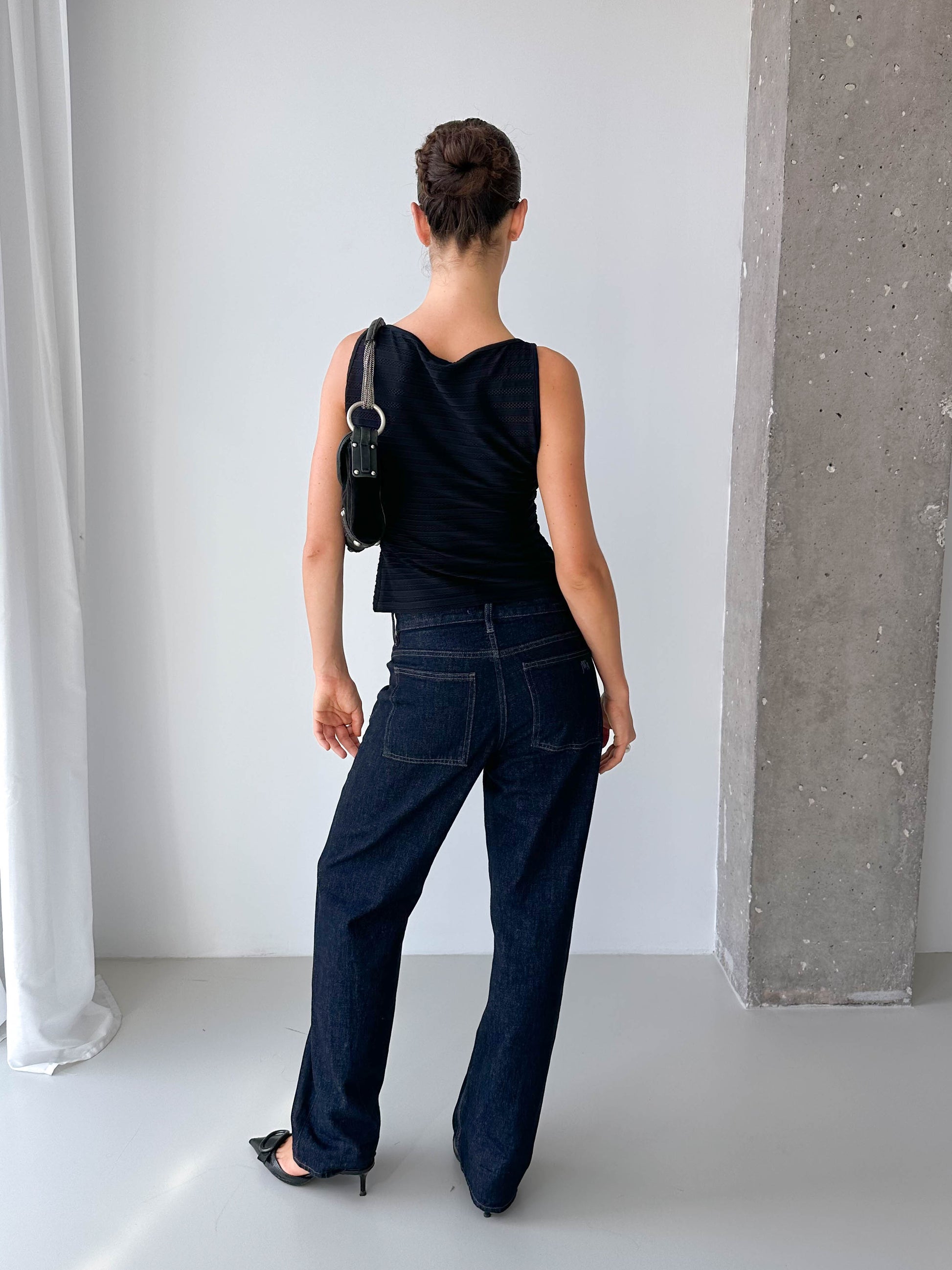 Sheer Stripe Textured Boat Neck Top